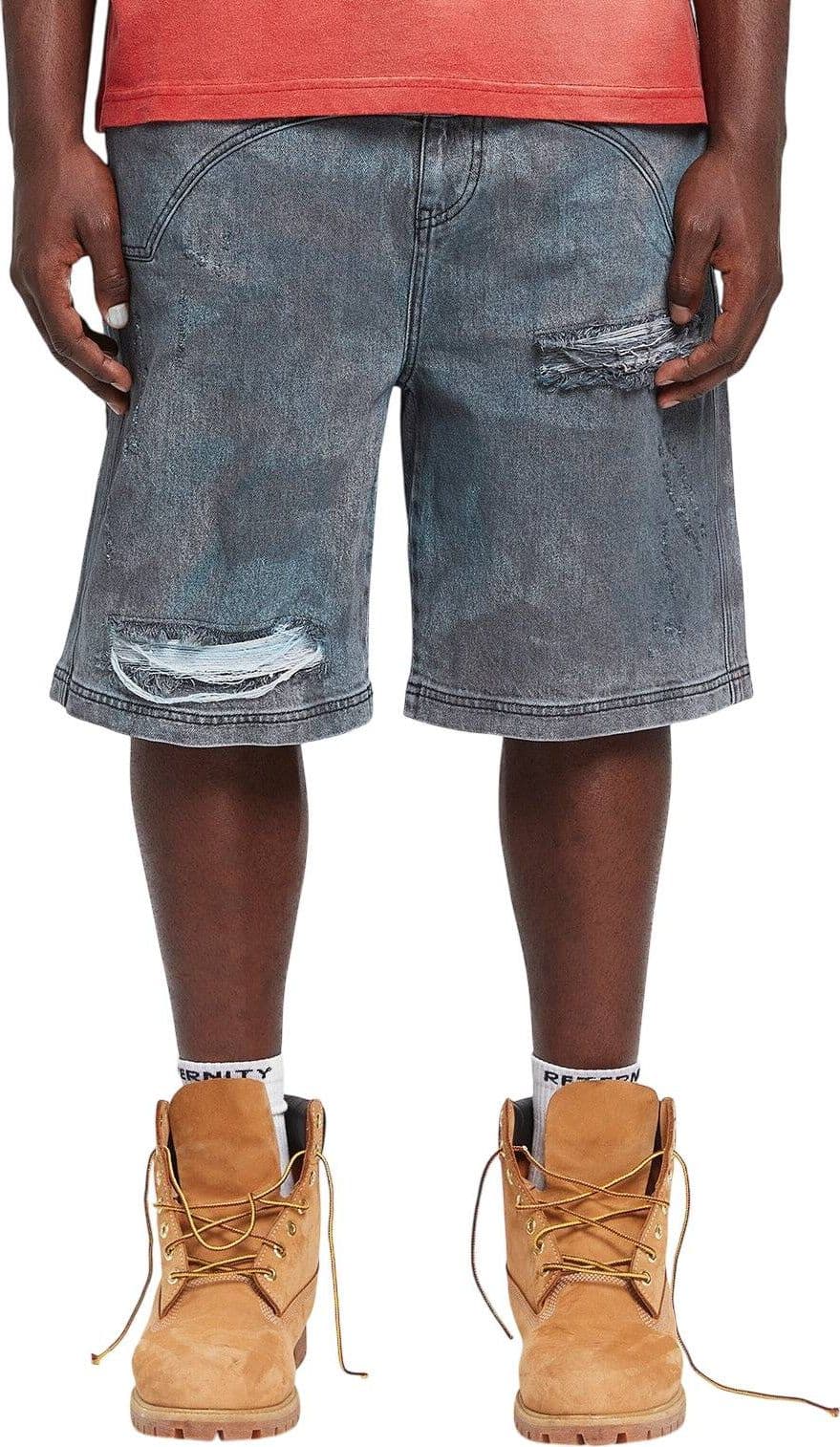 RETERNITY Reternity Painted artisan shorts in jeans gamba larga - washed grey - 2