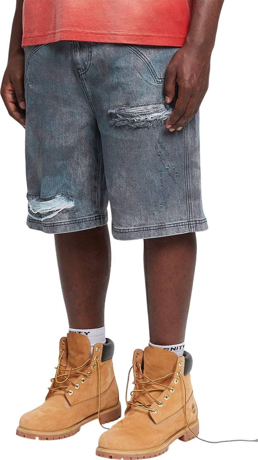 RETERNITY Reternity Painted artisan shorts in jeans gamba larga - washed grey - 3