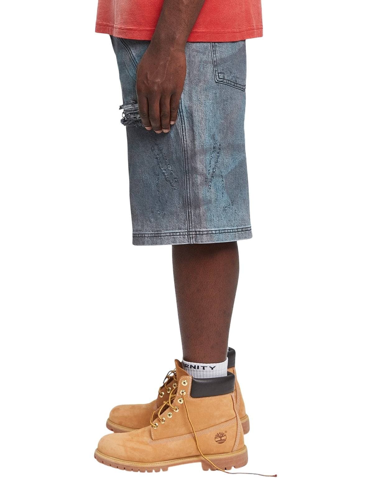 RETERNITY Reternity Painted artisan shorts in jeans gamba larga - washed grey - 4