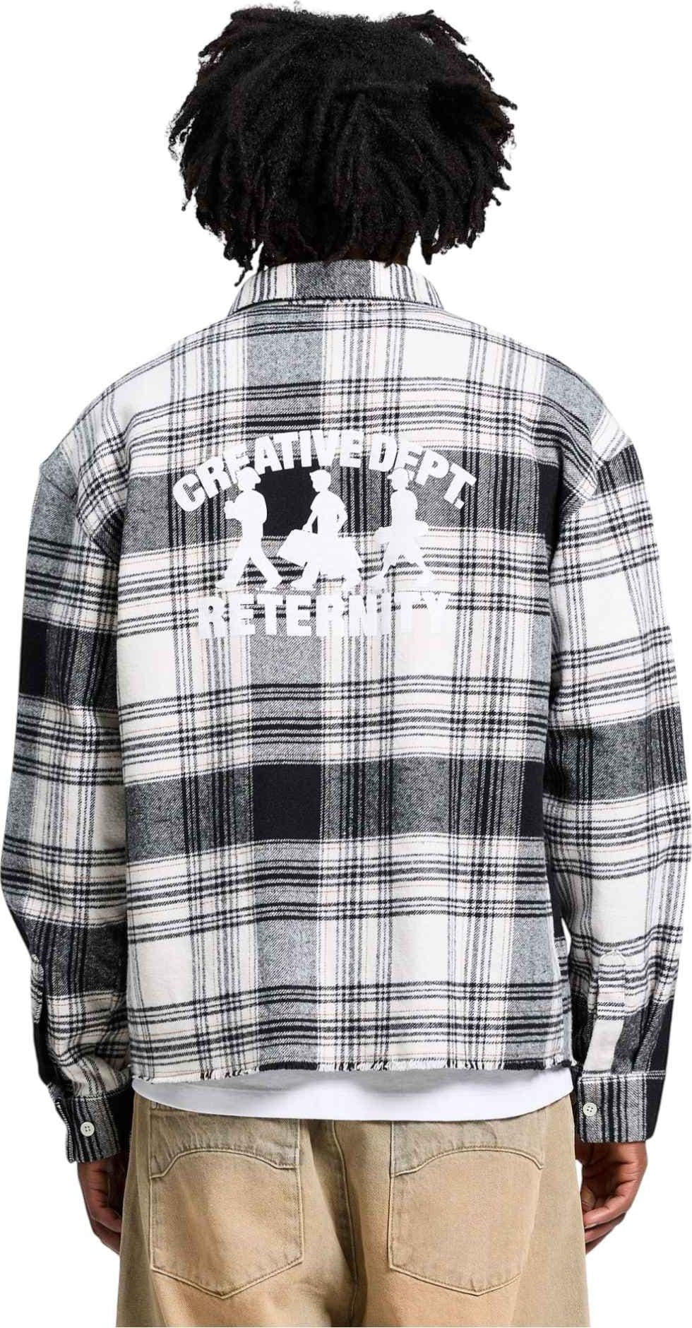 RETERNITY Reternity Creative dept logo flannel shirt camicione in flanella cropped fit - Black - 2