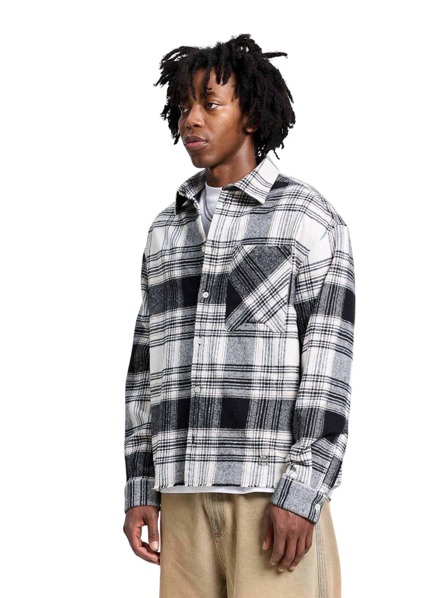 RETERNITY Reternity Creative dept logo flannel shirt camicione in flanella cropped fit - Black - 3