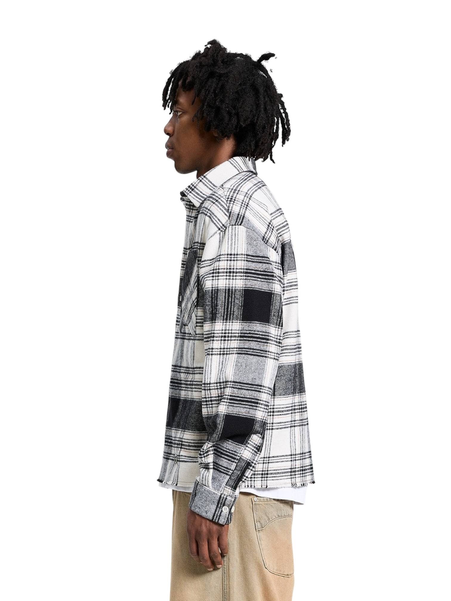 RETERNITY Reternity Creative dept logo flannel shirt camicione in flanella cropped fit - Black - 4