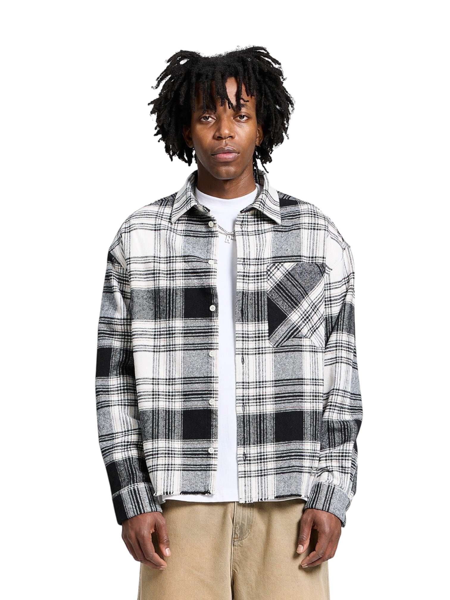 RETERNITY Reternity Creative dept logo flannel shirt camicione in flanella cropped fit - Black - 5