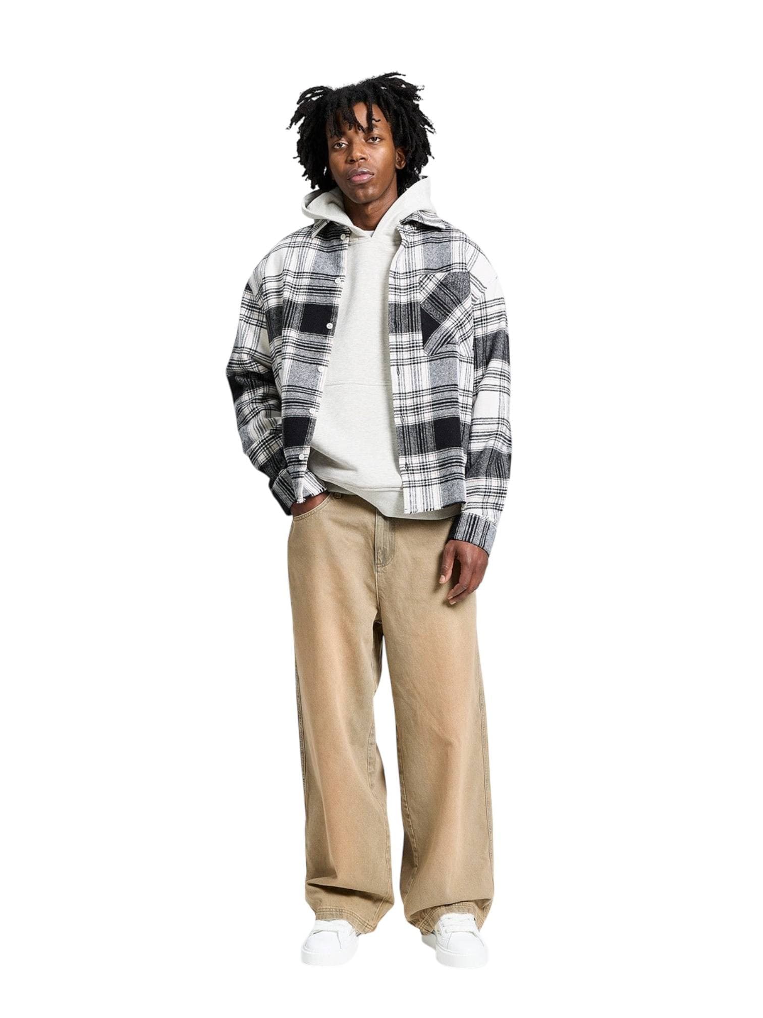 RETERNITY Reternity Creative dept logo flannel shirt camicione in flanella cropped fit - Black - 6