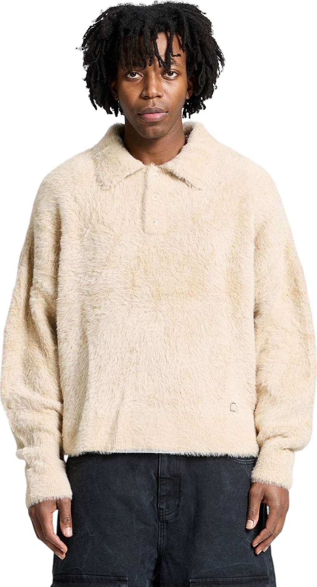 RETERNITY Reternity Clair furry knit polo sweater maglione reversibile peloso con colletto con fit cropped - Sand - 3