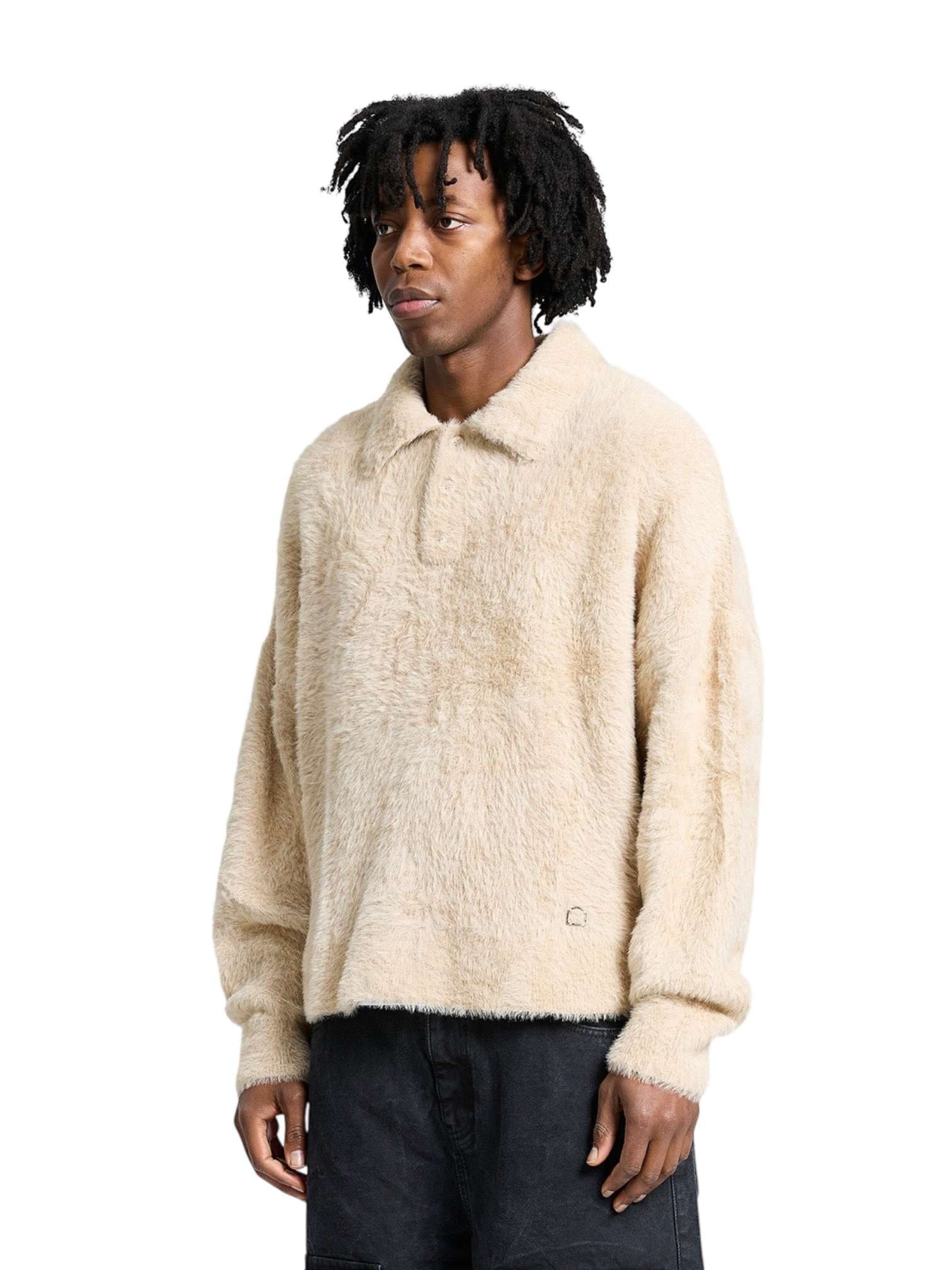 RETERNITY Reternity Clair furry knit polo sweater maglione reversibile peloso con colletto con fit cropped - Sand - 4