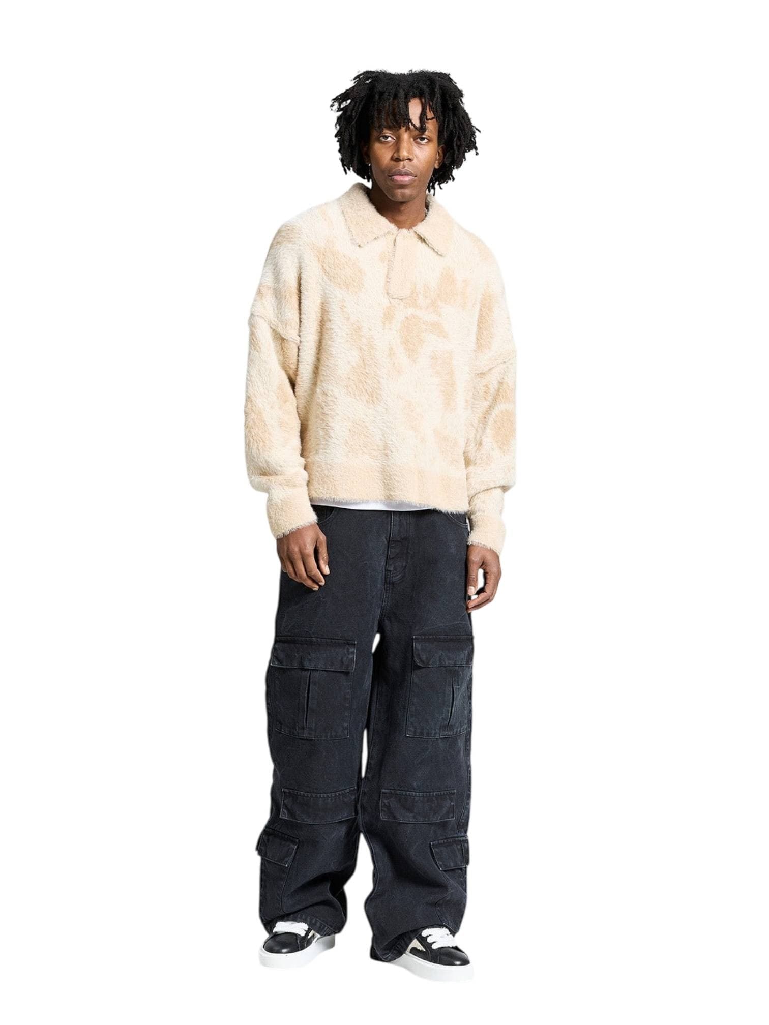 RETERNITY Reternity Clair furry knit polo sweater maglione reversibile peloso con colletto con fit cropped - Sand - 7