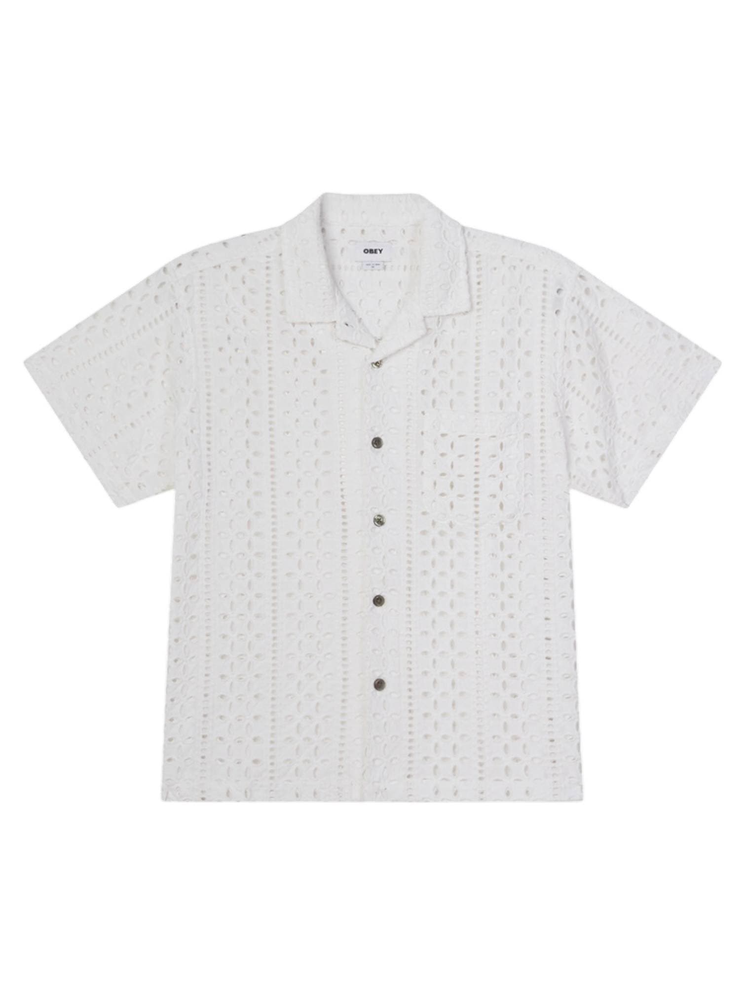 OBEY Obey Ayers woven camicia boxy fit maniche corte in cotone traforato - white - 3