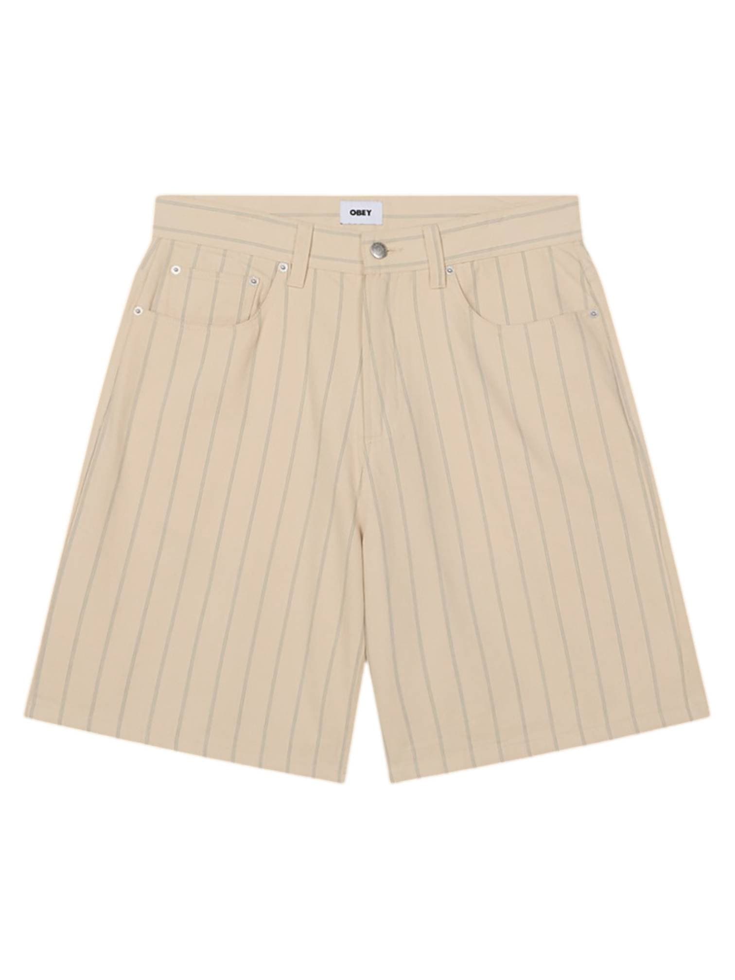OBEY Obey Stripe baggy denim shorts a righe di jeans gamba larga - pelican multi - 3