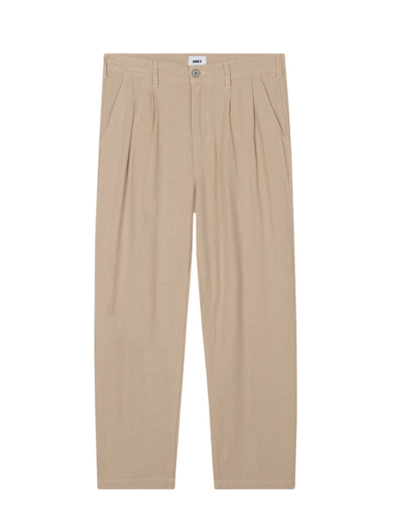 OBEY Obey Fubar linen pleated pants pantaloni sartoriali in lino tapered fit - oatmeal - 4