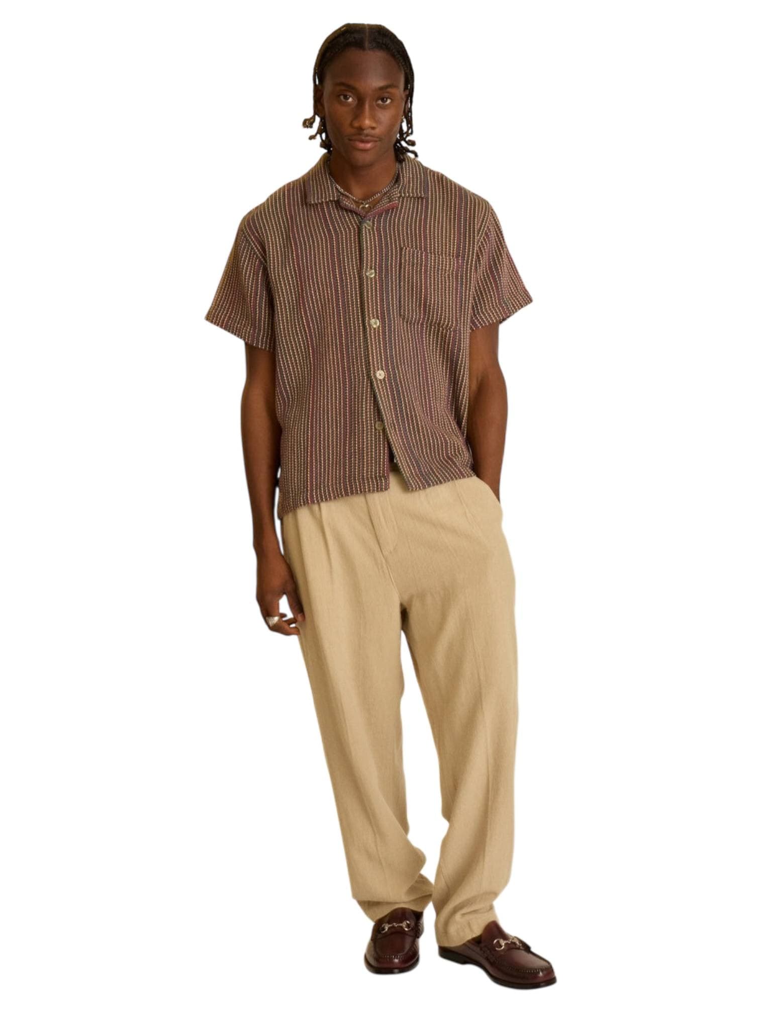 OBEY Obey Fubar linen pleated pants pantaloni sartoriali in lino tapered fit - oatmeal - 3