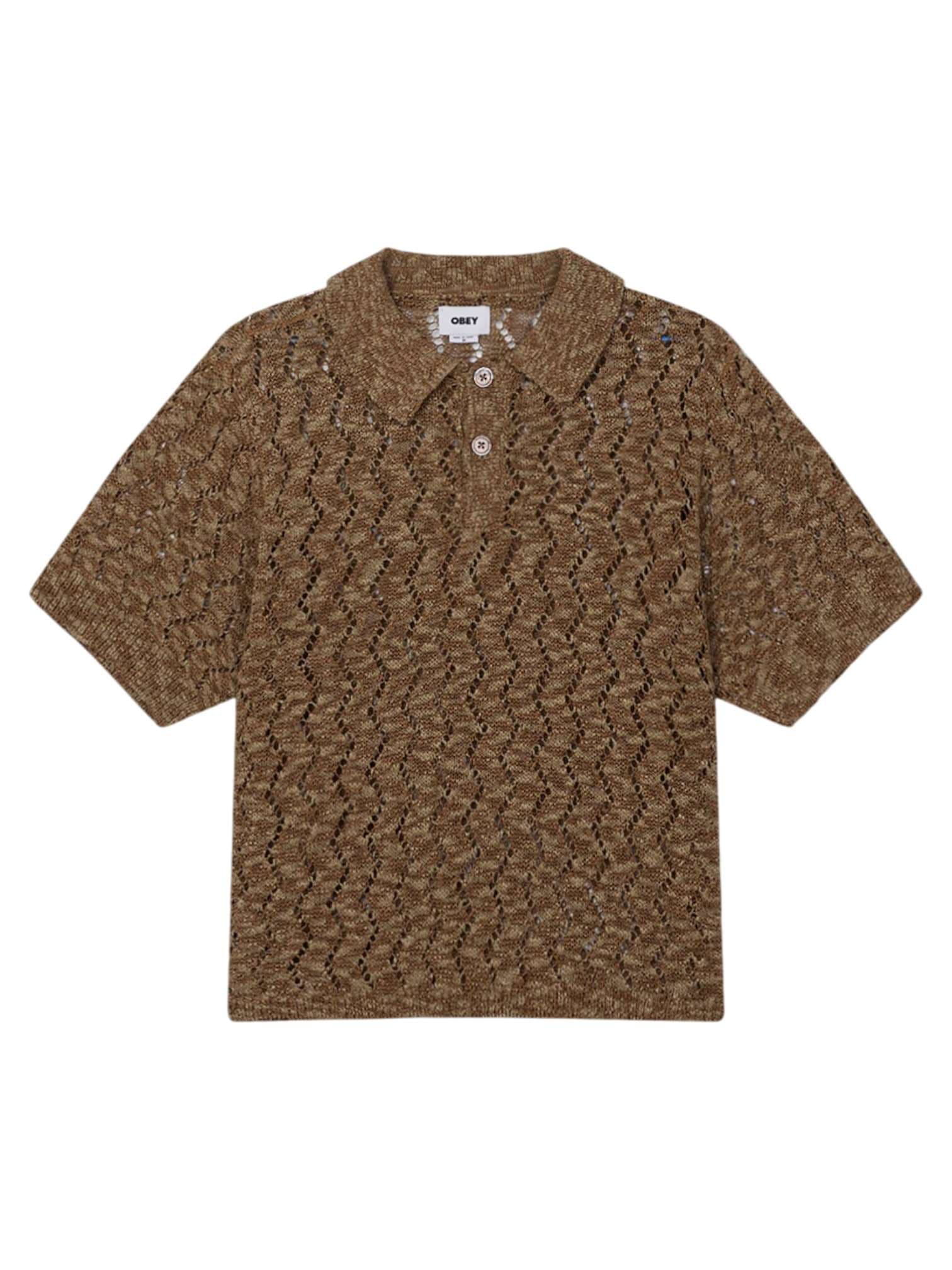 OBEY Obey Andre polo sweater maglia in crochet maniche corte con colletto - toffee brown - 4