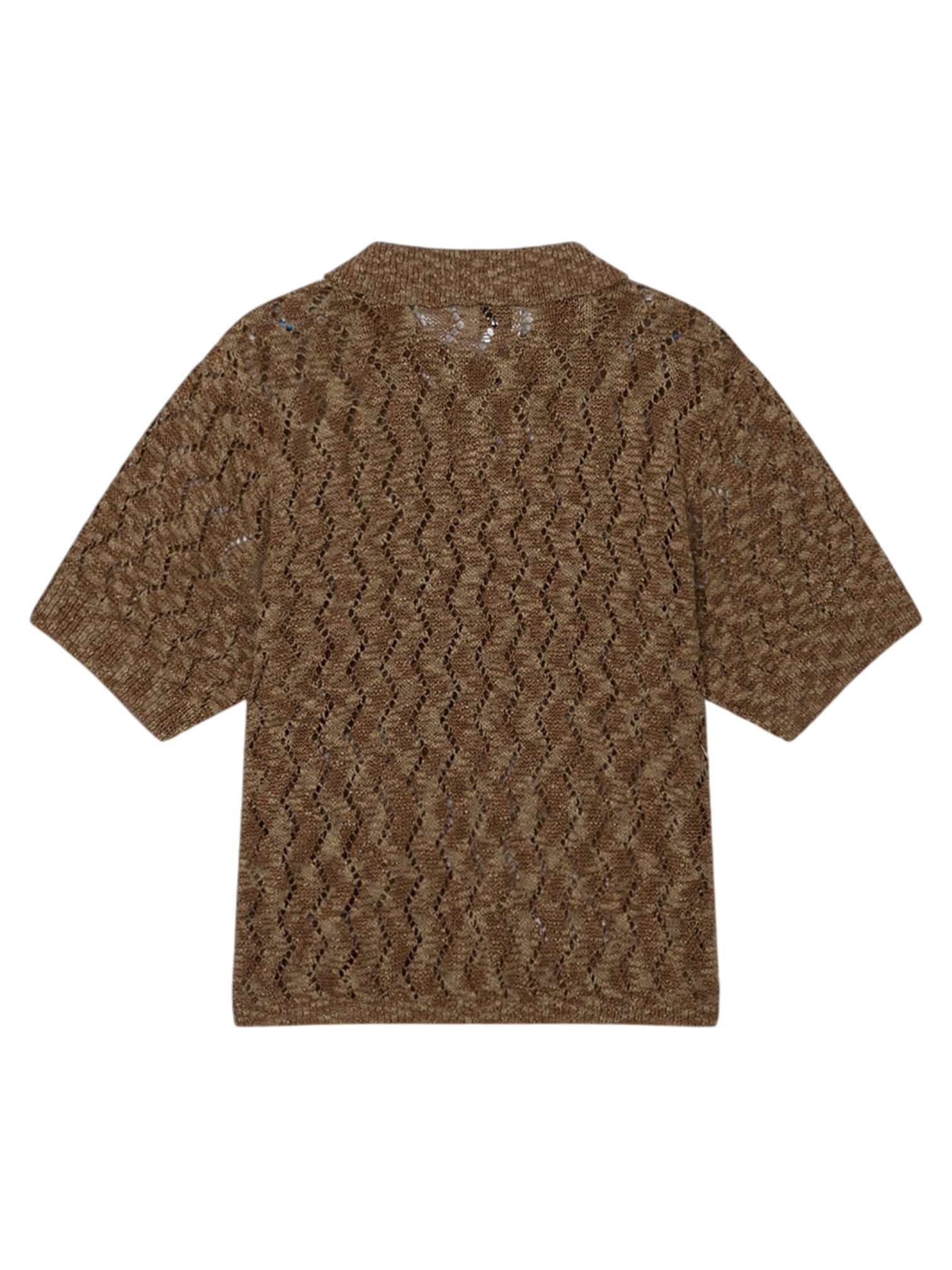 OBEY Obey Andre polo sweater maglia in crochet maniche corte con colletto - toffee brown - 2