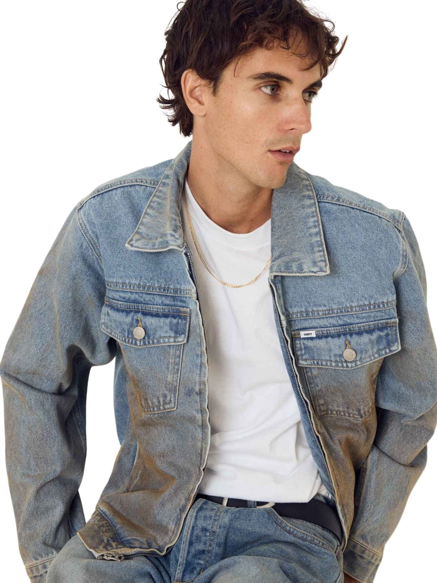 OBEY Obey Base Trucker Jacket giacca in denim leggera con effetto vintage - heavy vintage light - 4