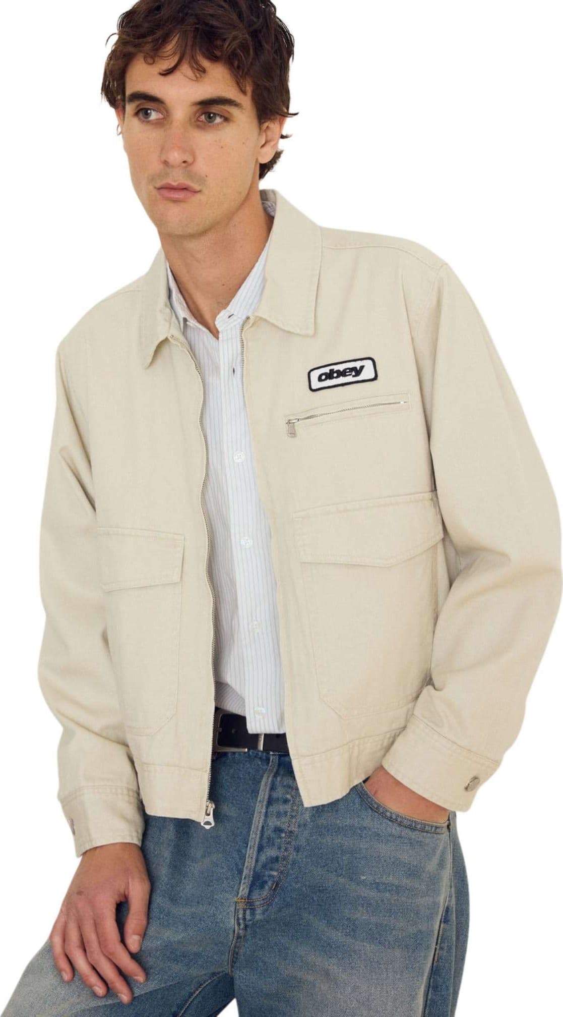 OBEY Obey Walter work Jacket giacca in canvas leggera con colletto e zip - silver bitch faded - 3