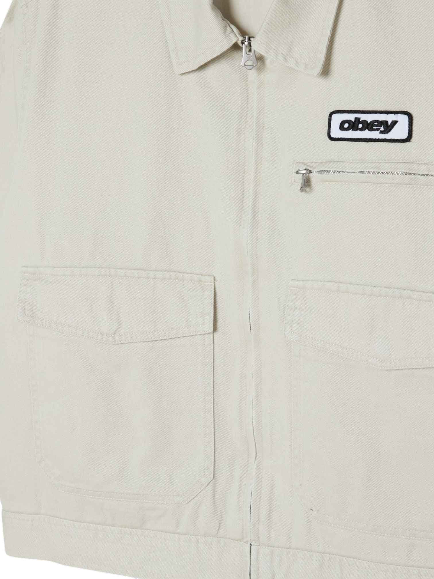 OBEY Obey Walter work Jacket giacca in canvas leggera con colletto e zip - silver bitch faded - 5