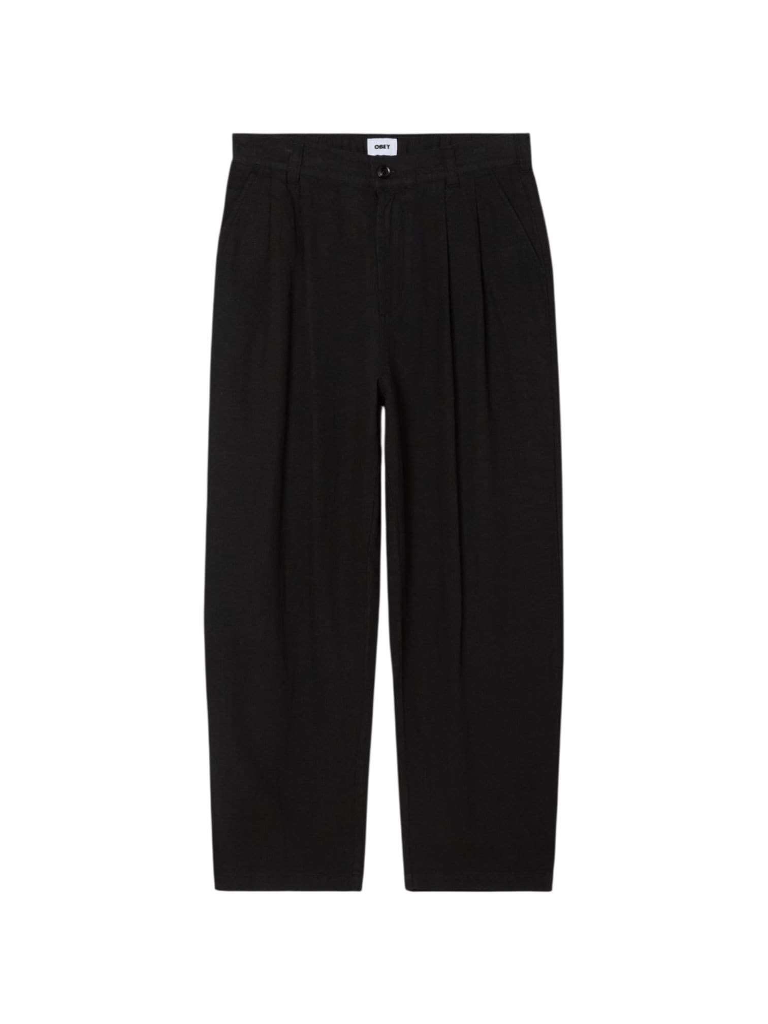 OBEY Obey Foster pleated linen pants pantaloni sartoriali in lino gamba larga - black - 4