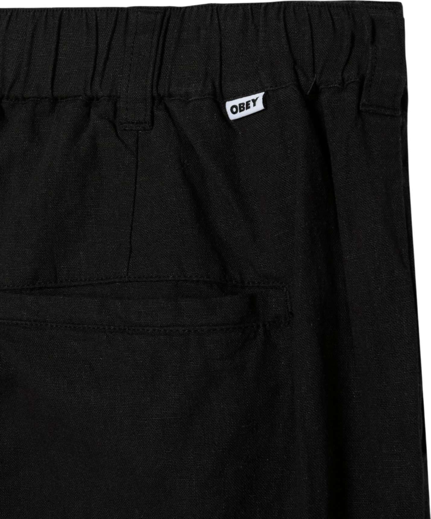 OBEY Obey Foster pleated linen pants pantaloni sartoriali in lino gamba larga - black - 3