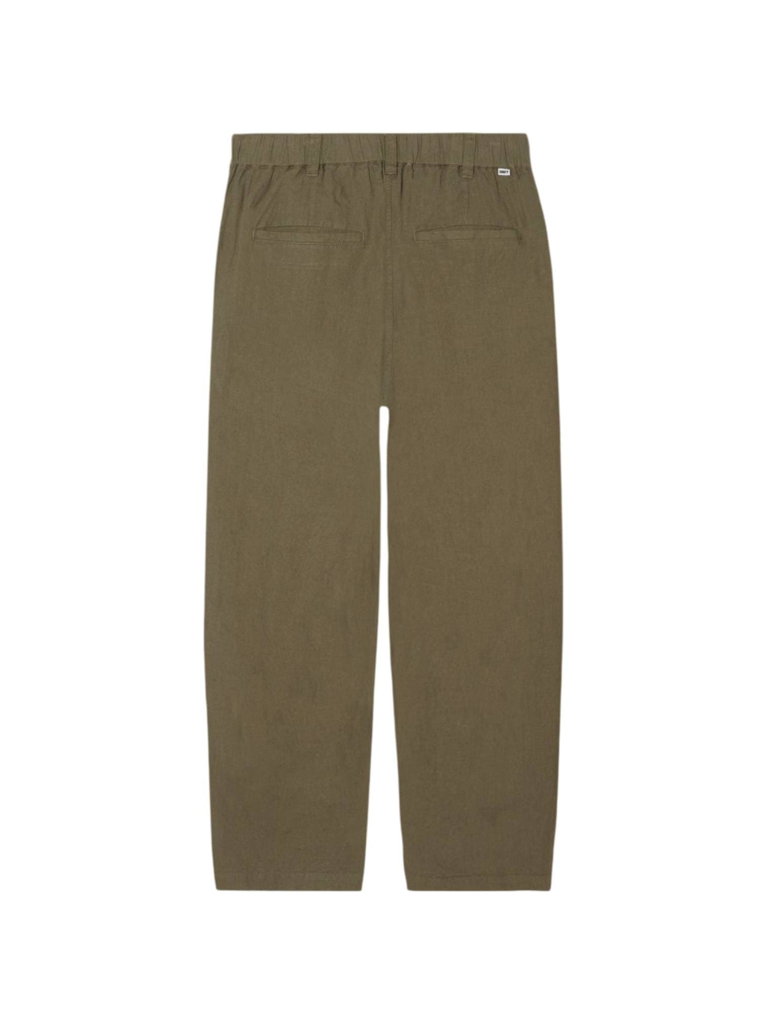 OBEY Obey Foster pleated linen pants pantaloni sartoriali in lino gamba larga - smokey olive - 2