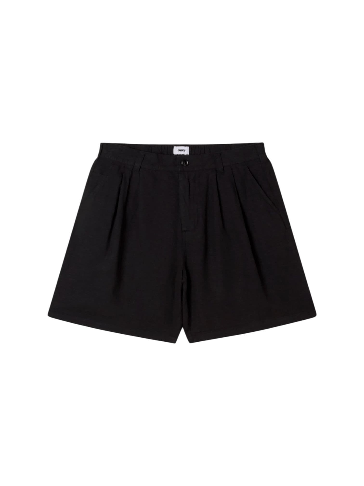 OBEY Obey Foster pleated linen shorts pantaloncini corti sartoriali in lino gamba larga - black - 4