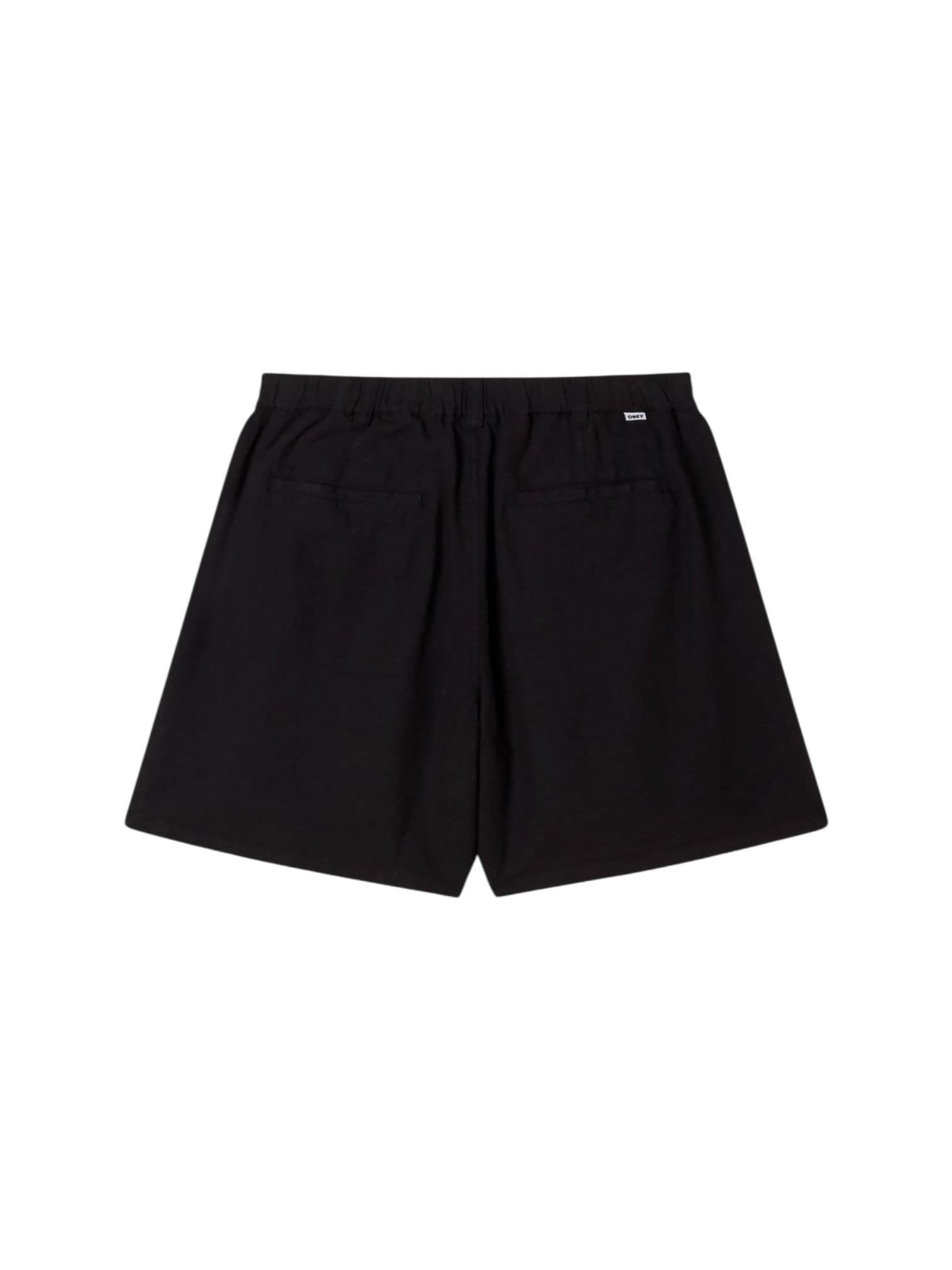 OBEY Obey Foster pleated linen shorts pantaloncini corti sartoriali in lino gamba larga - black - 2