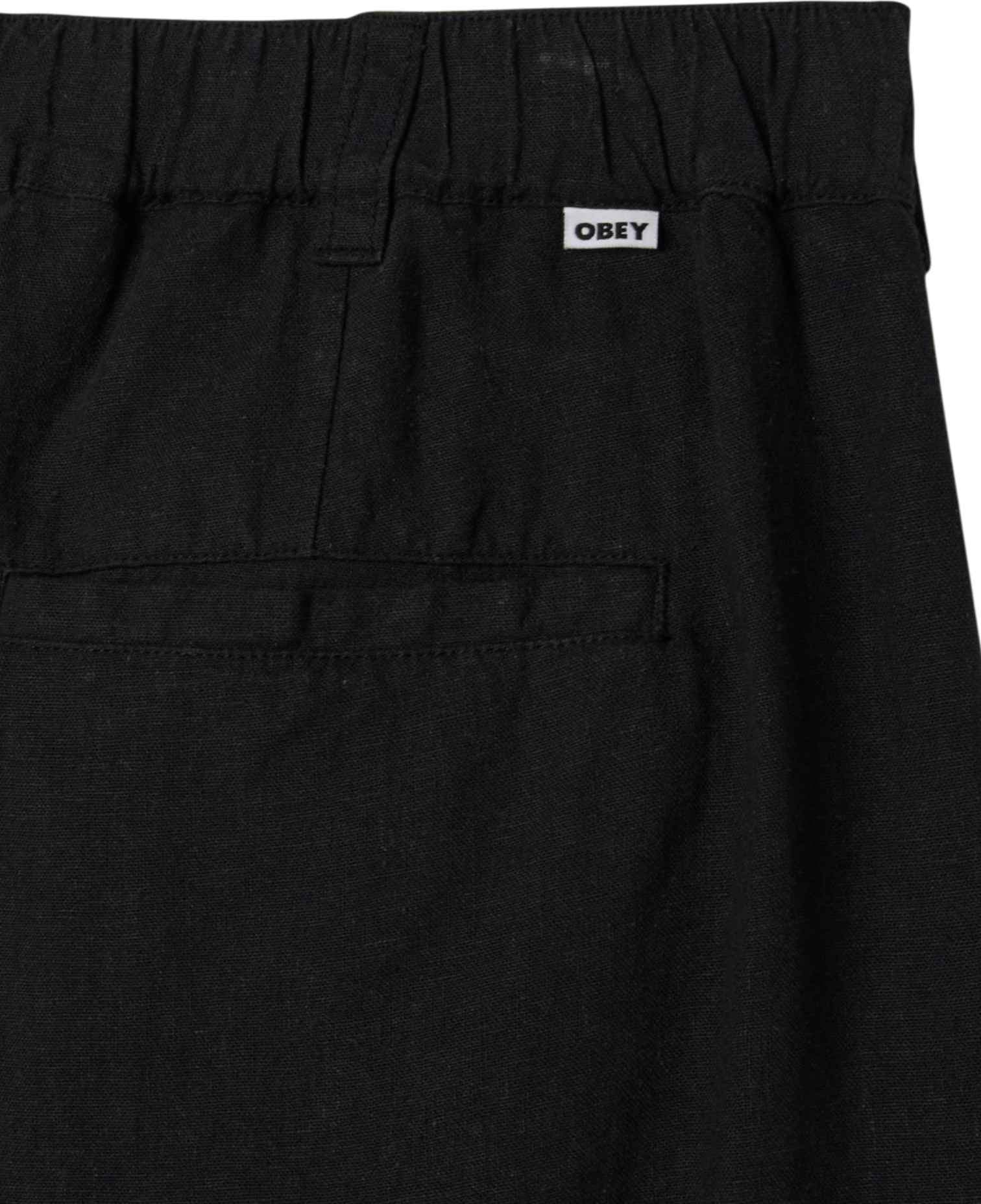 OBEY Obey Foster pleated linen shorts pantaloncini corti sartoriali in lino gamba larga - black - 3