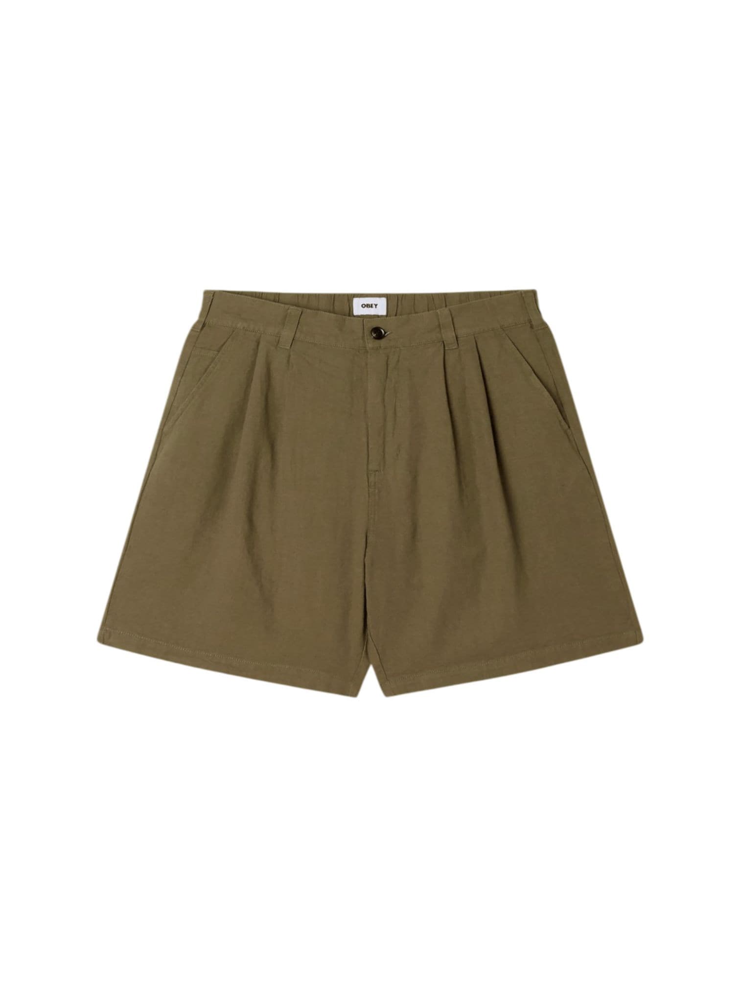 OBEY Obey Foster pleated linen shorts pantaloncini corti sartoriali in lino gamba larga - smokey olive - 6