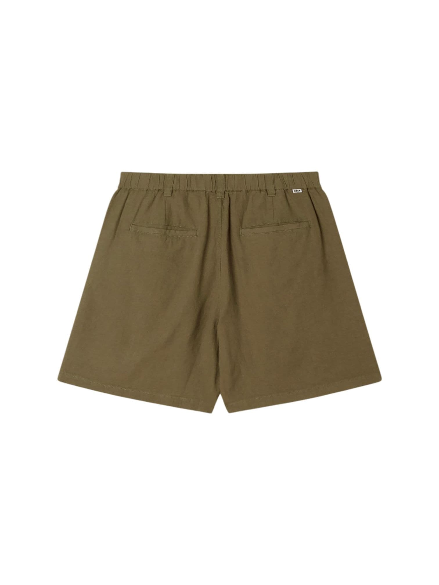 OBEY Obey Foster pleated linen shorts pantaloncini corti sartoriali in lino gamba larga - smokey olive - 2