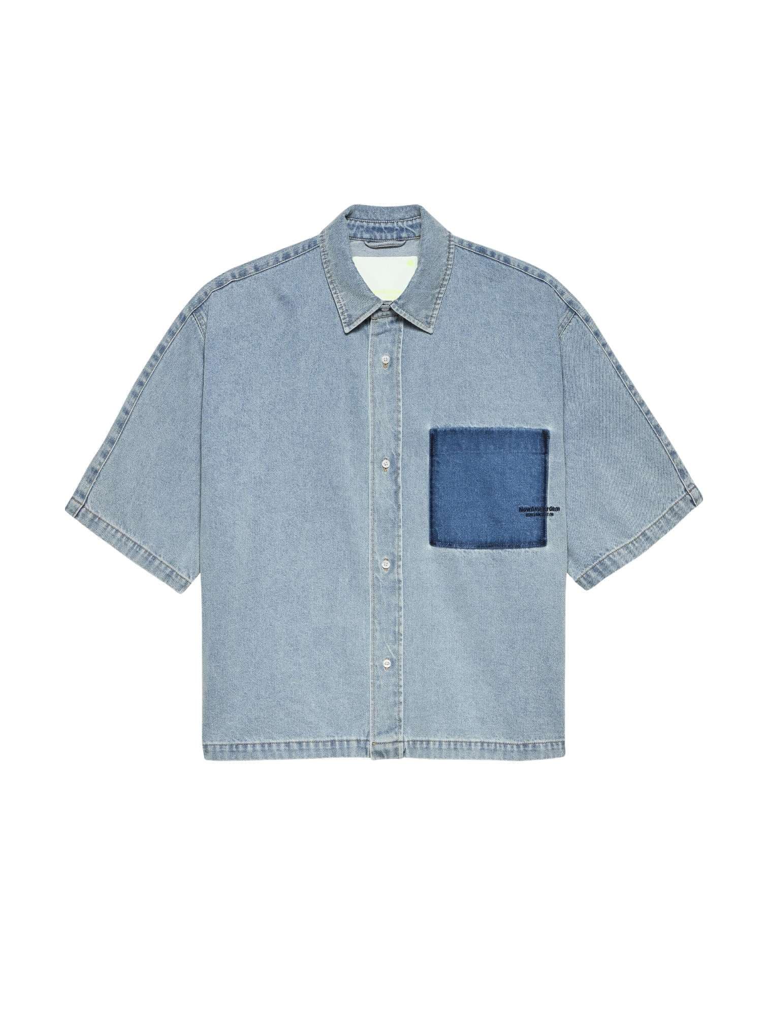 NEW AMSTERDAM SURF ASSOCIATION New Amsterdam surf Association Lyocell short sleeves shirt camicia boxy maniche corte - light blue - 8