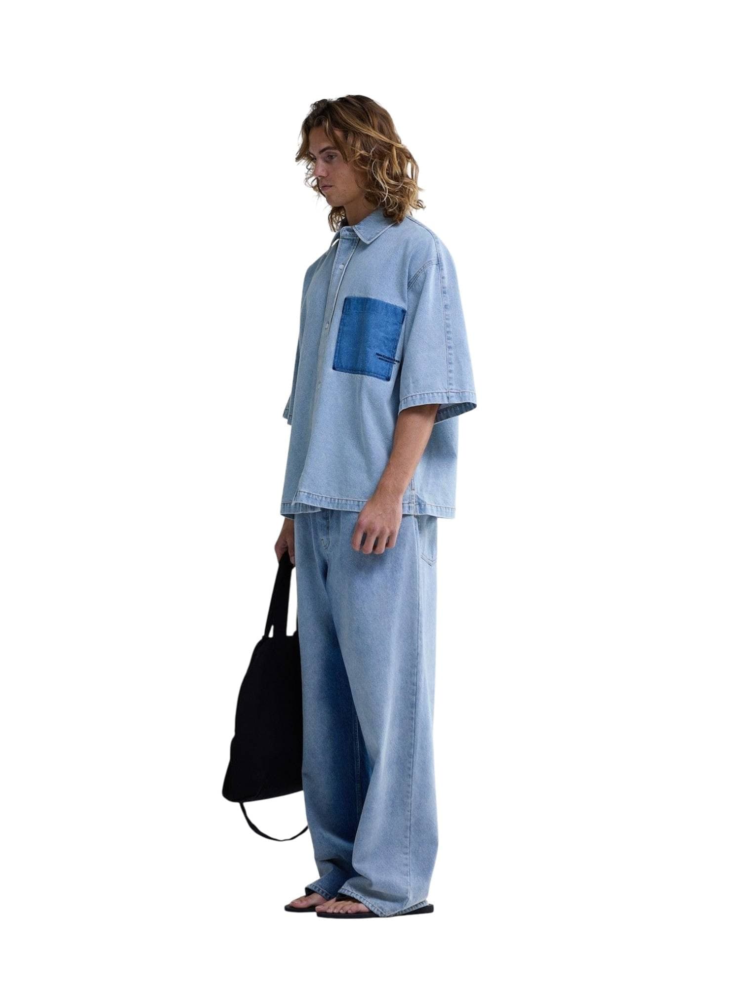 NEW AMSTERDAM SURF ASSOCIATION New Amsterdam surf Association Lyocell short sleeves shirt camicia boxy maniche corte - light blue - 4