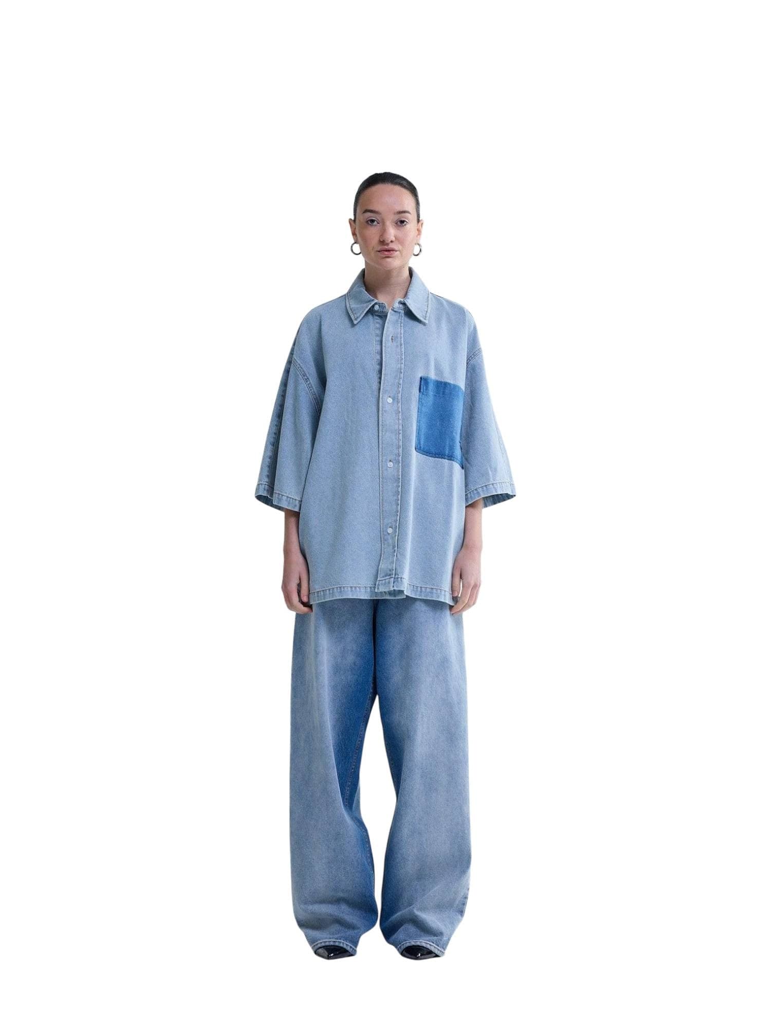 NEW AMSTERDAM SURF ASSOCIATION New Amsterdam surf Association Lyocell short sleeves shirt camicia boxy maniche corte - light blue - 6