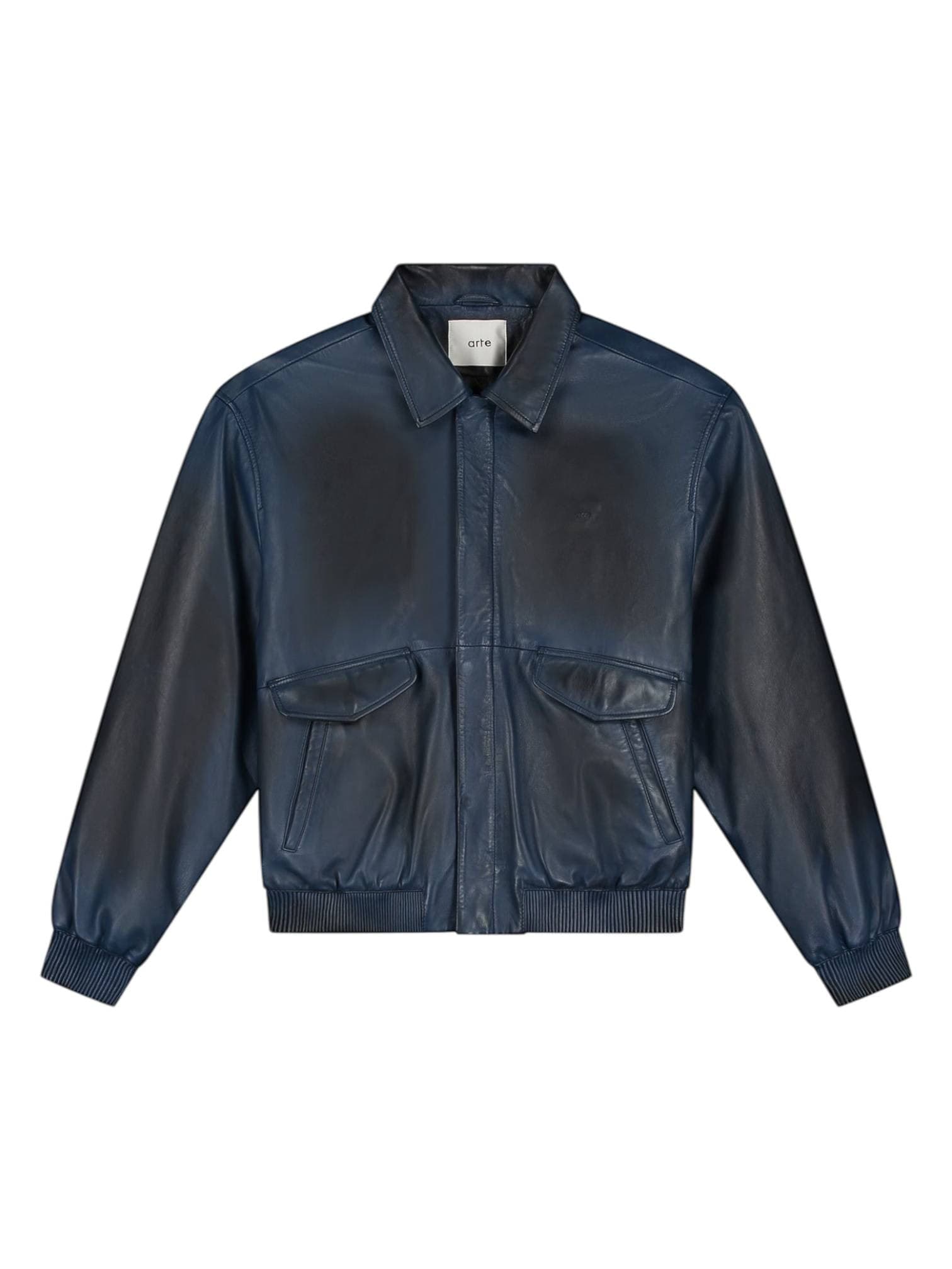 ARTE ANTWERP Arte Antwerp Leather Fade Jacket giacca in pelle con colletto effetto vintage - Navy