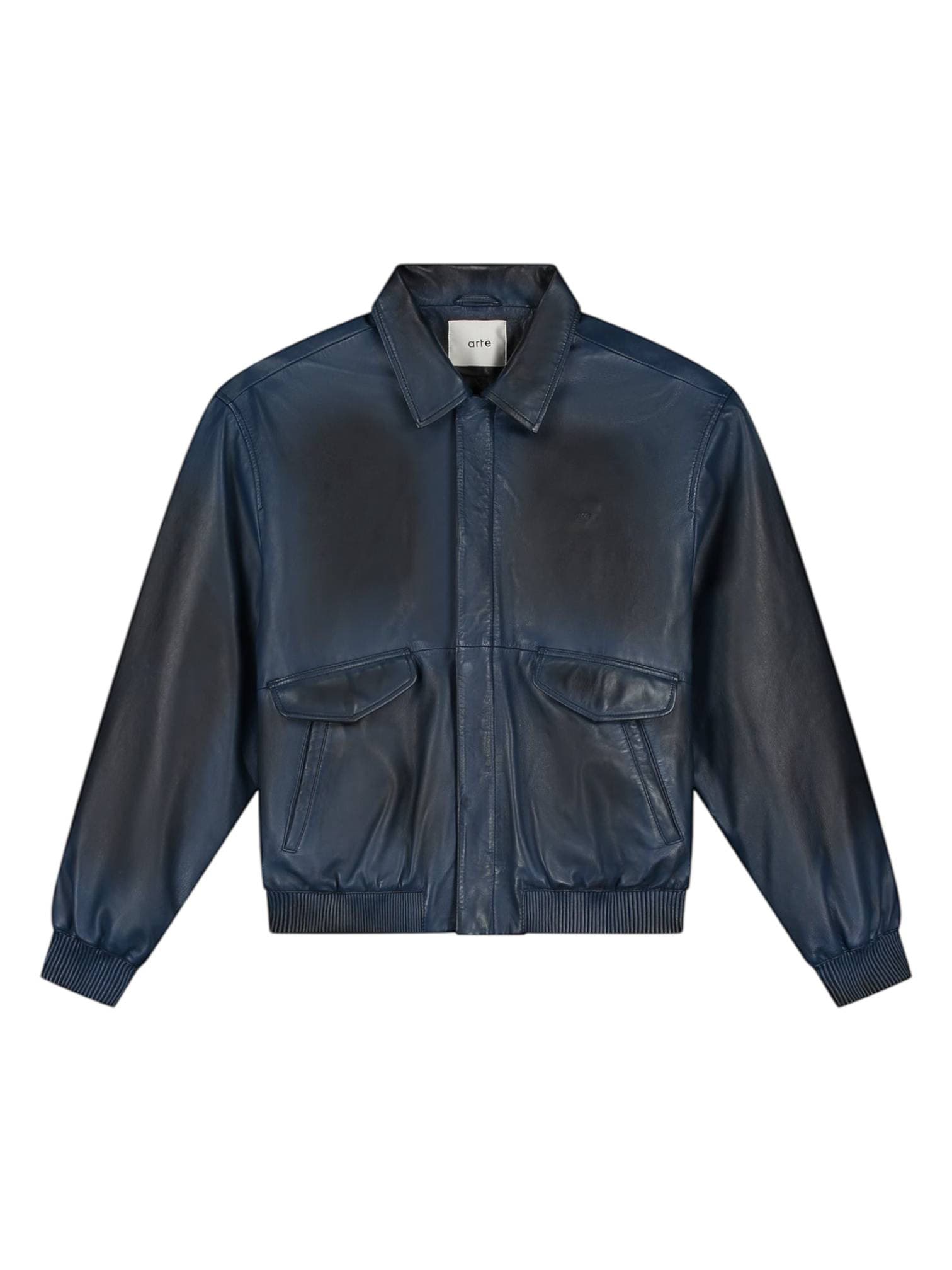 ARTE ANTWERP Arte Antwerp Leather Fade Jacket giacca in pelle con colletto effetto vintage - Navy - 8