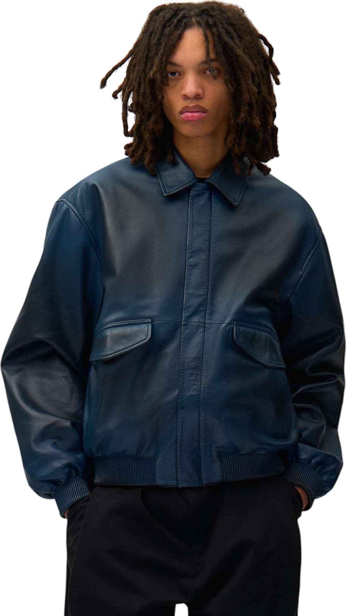 ARTE ANTWERP Arte Antwerp Leather Fade Jacket giacca in pelle con colletto effetto vintage - Navy - 3