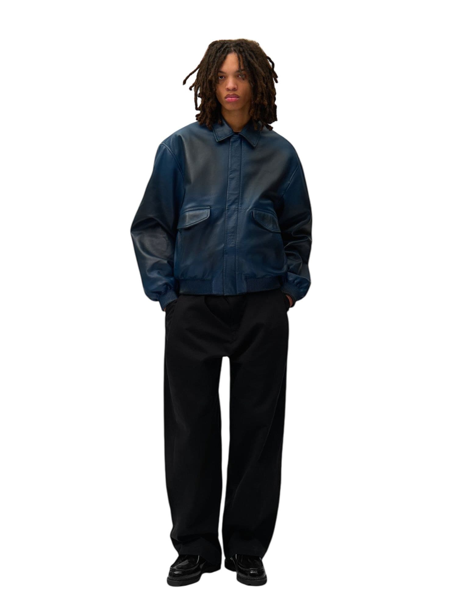 ARTE ANTWERP Arte Antwerp Leather Fade Jacket giacca in pelle con colletto effetto vintage - Navy - 5