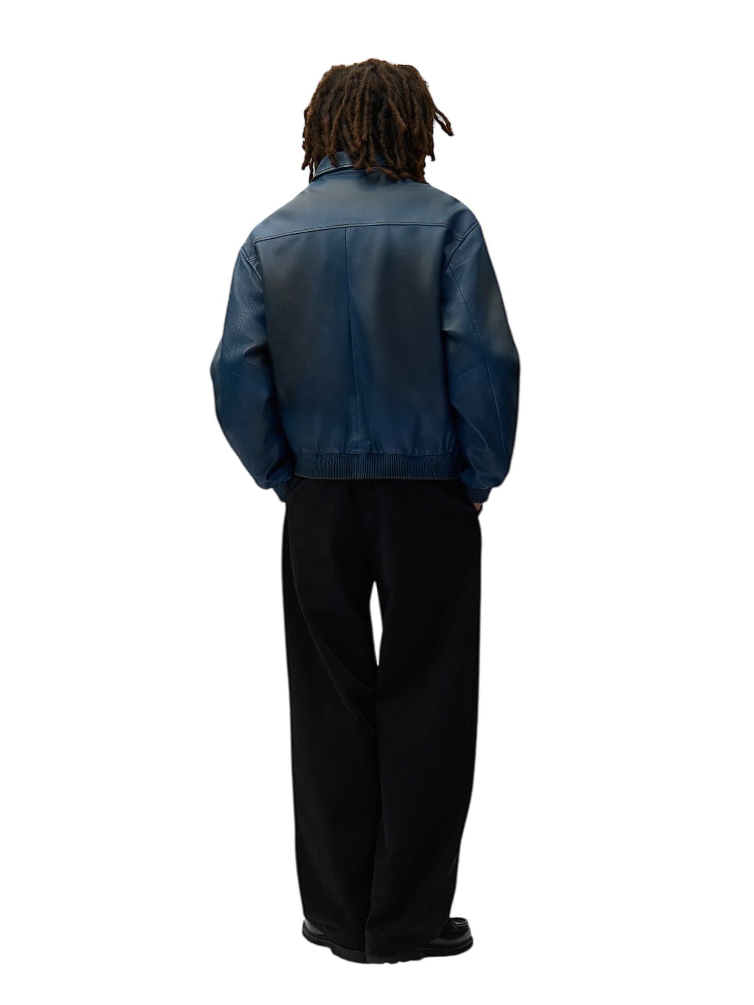 ARTE ANTWERP Arte Antwerp Leather Fade Jacket giacca in pelle con colletto effetto vintage - Navy - 7
