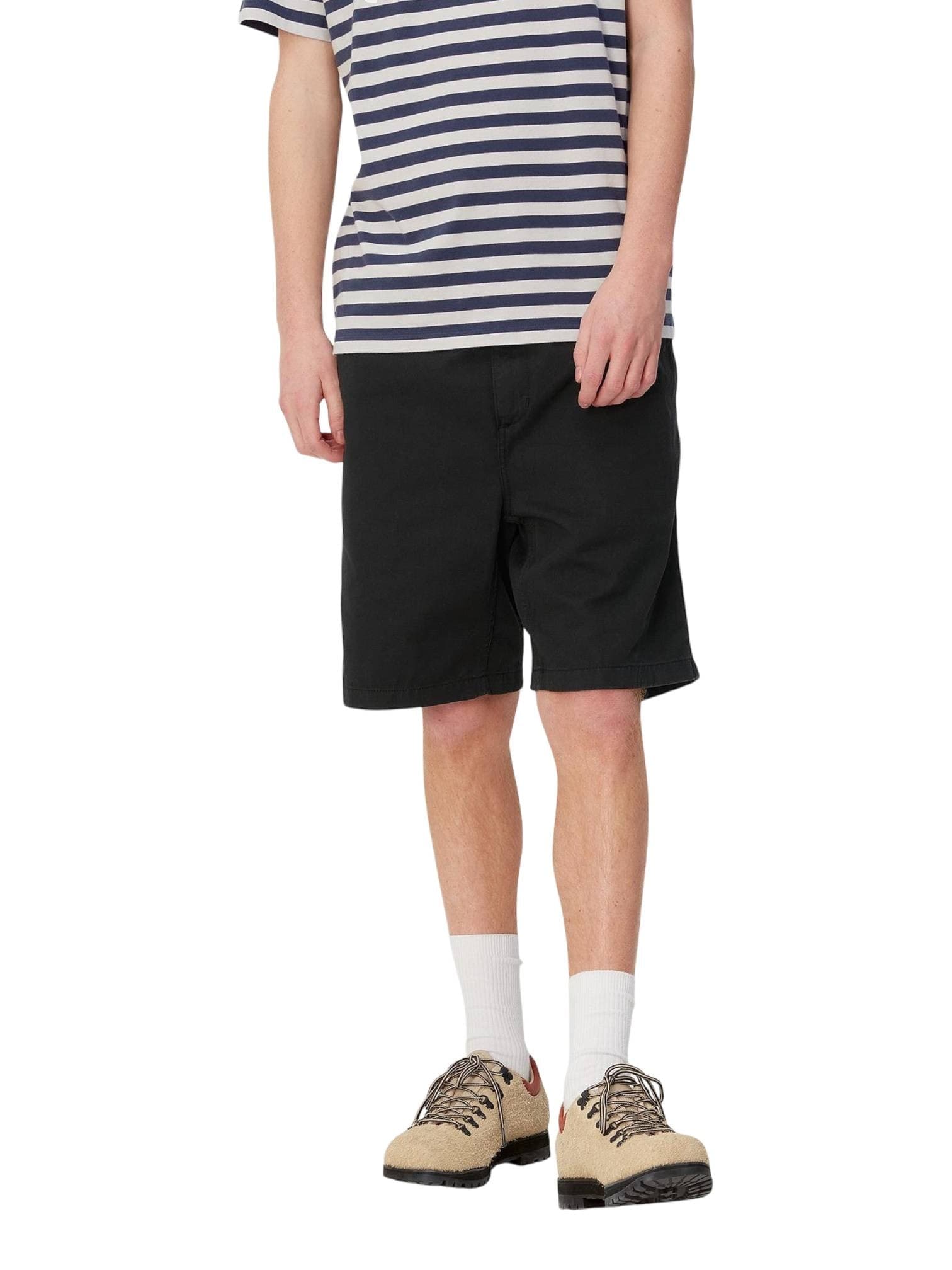 CARHARTT WIP Carhartt Wip Flint short in cotone gamba larga con elastico in vita - Black garment dyed - 3