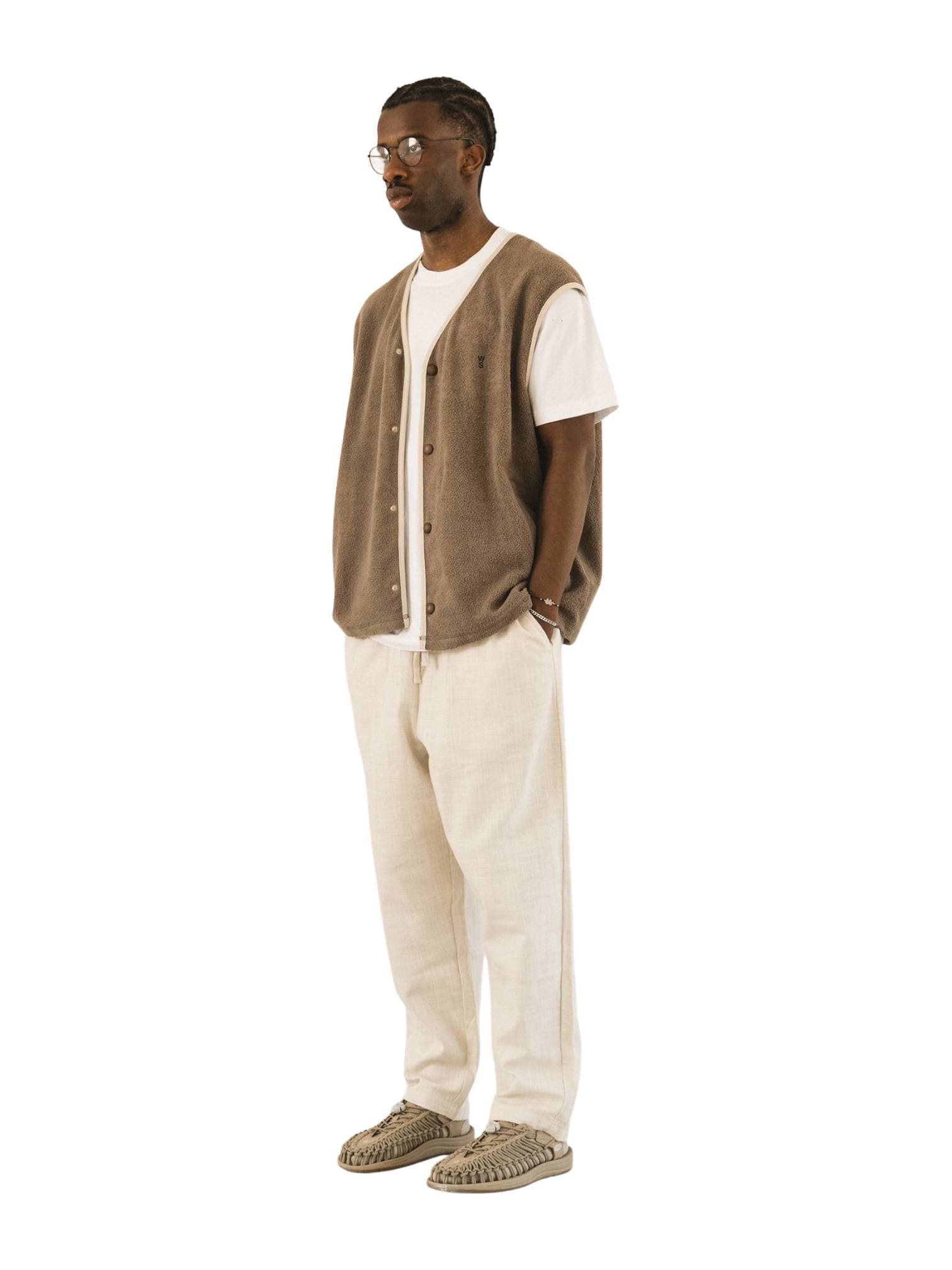 WOODEN Wooden Jogger pants pantaloni in cotone con elastico in vita - panna - 3