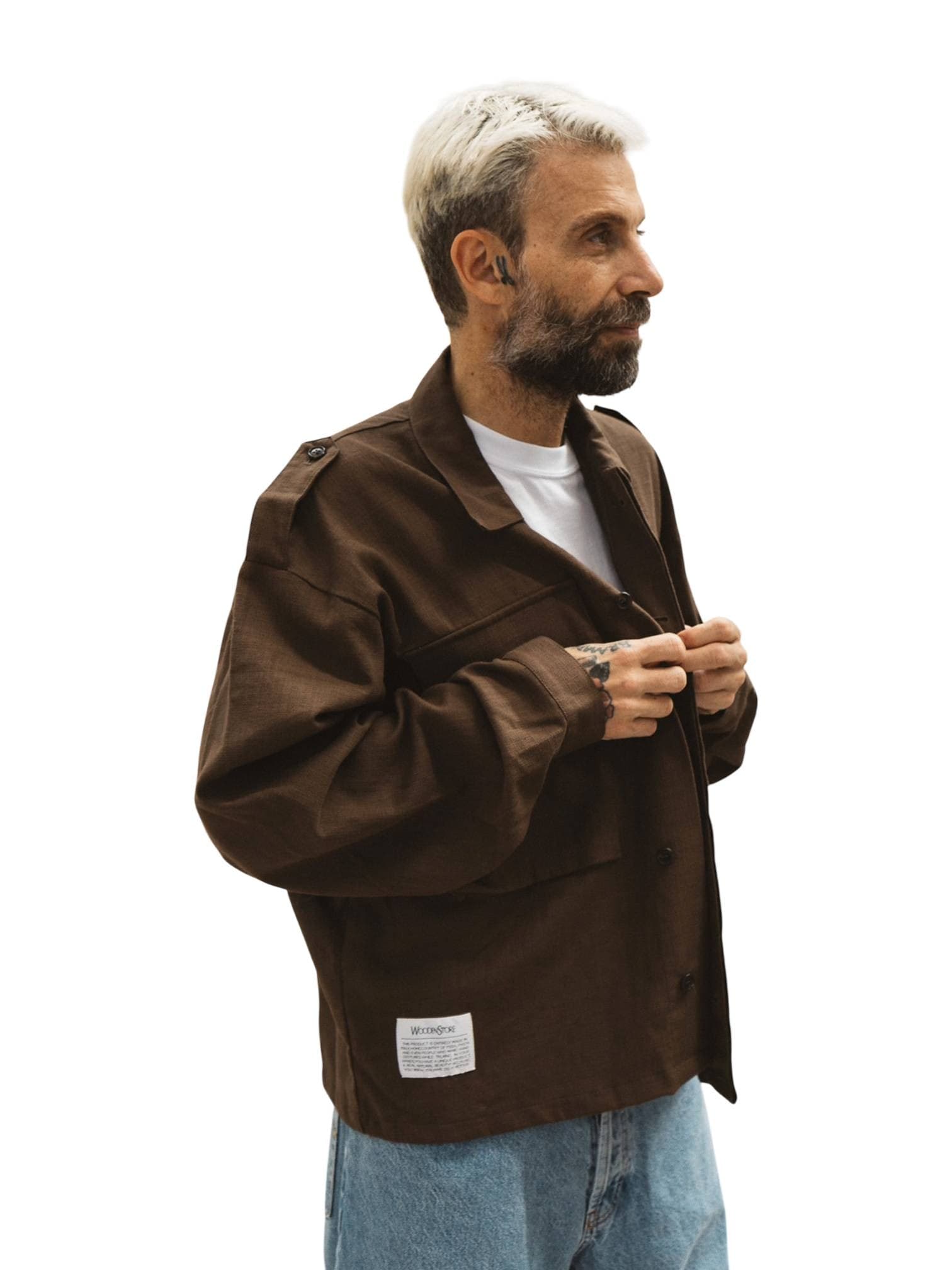 WOODEN Wooden Military overshirt camicione in cotone con tasconi - moro - 4