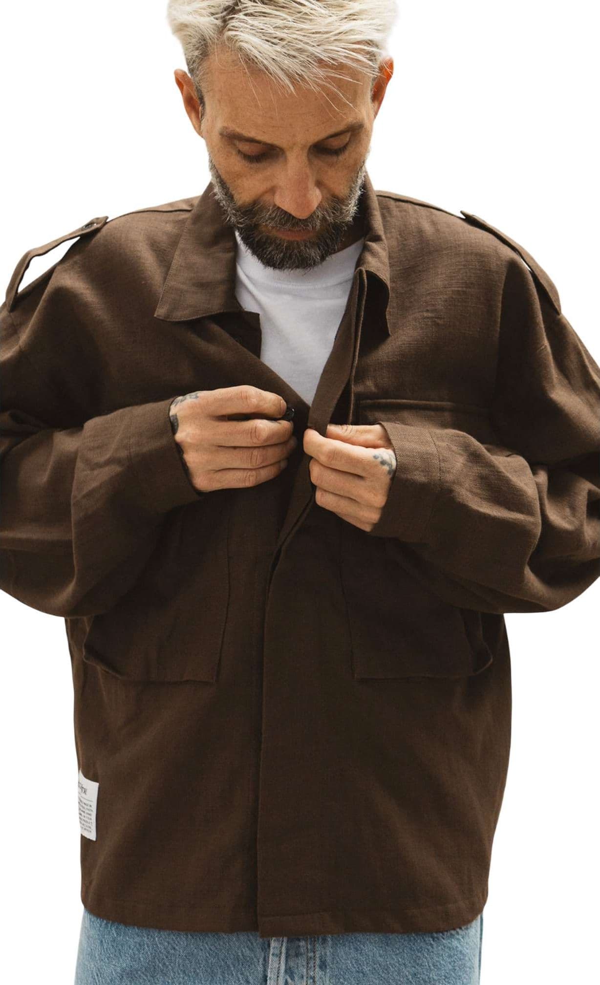 WOODEN Wooden Military overshirt camicione in cotone con tasconi - moro - 5