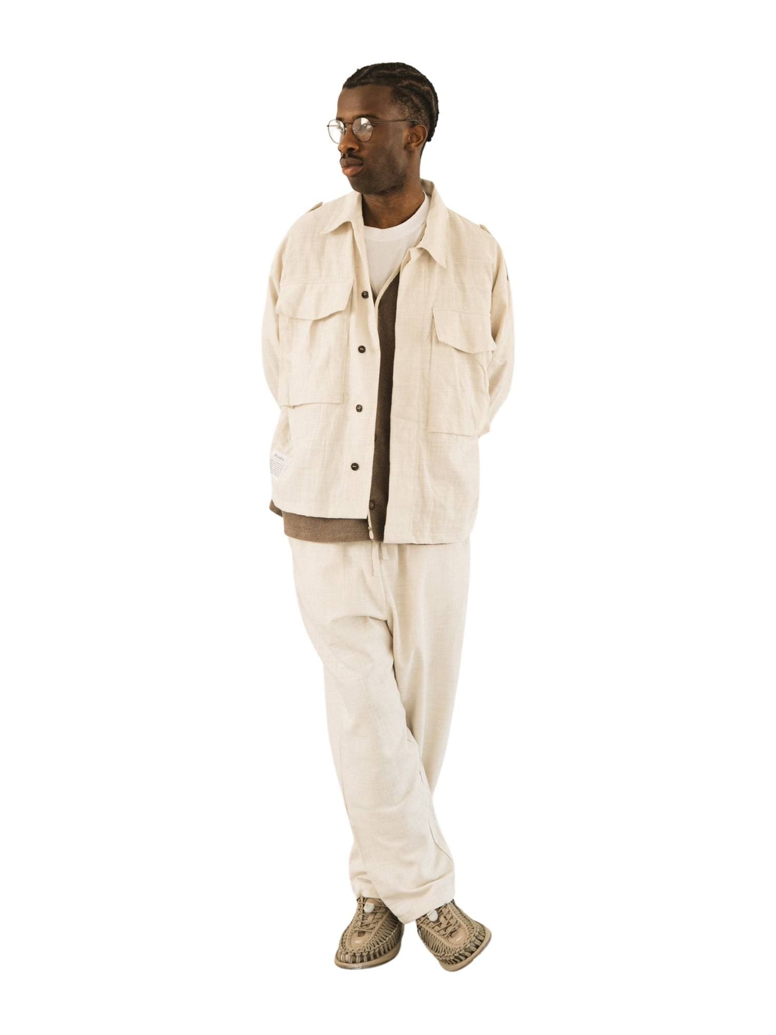 WOODEN Wooden Military overshirt camicione in cotone con tasconi - panna - 5