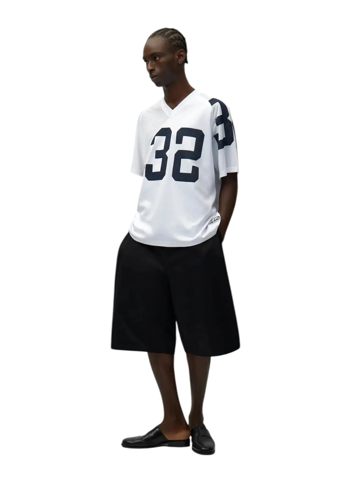 ARTE ANTWERP Arte Antwerp 32 jersey T-shirt in mesh a rete maniche corte con scolllo a V - Navy/White - 4