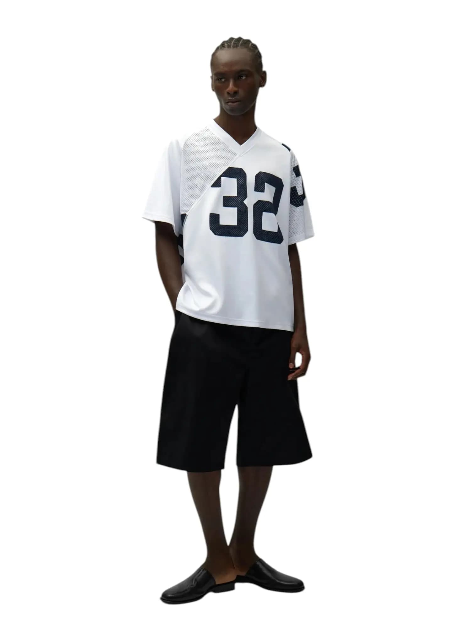 ARTE ANTWERP Arte Antwerp 32 jersey T-shirt in mesh a rete maniche corte con scolllo a V - Navy/White - 5