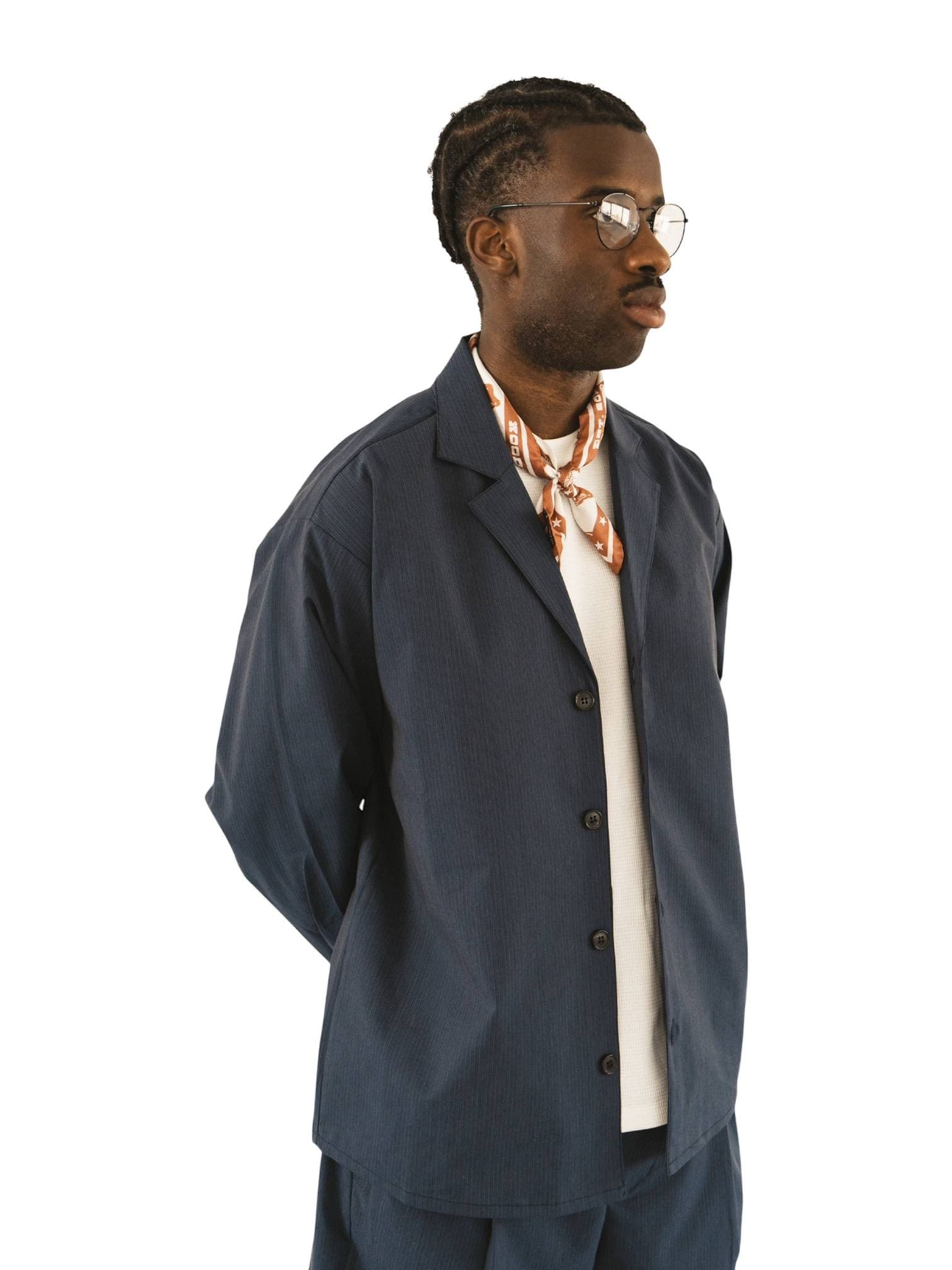 WOODEN Wooden Yuki ascot giacca camicia - blu - 5