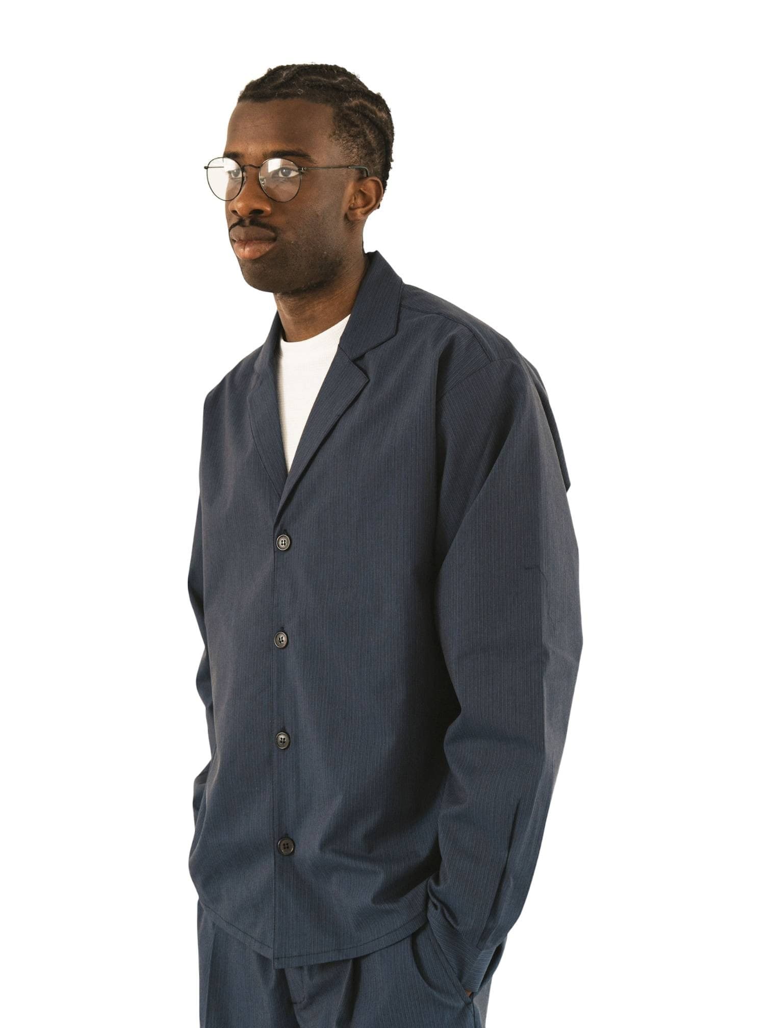 WOODEN Wooden Yuki ascot giacca camicia - blu - 6