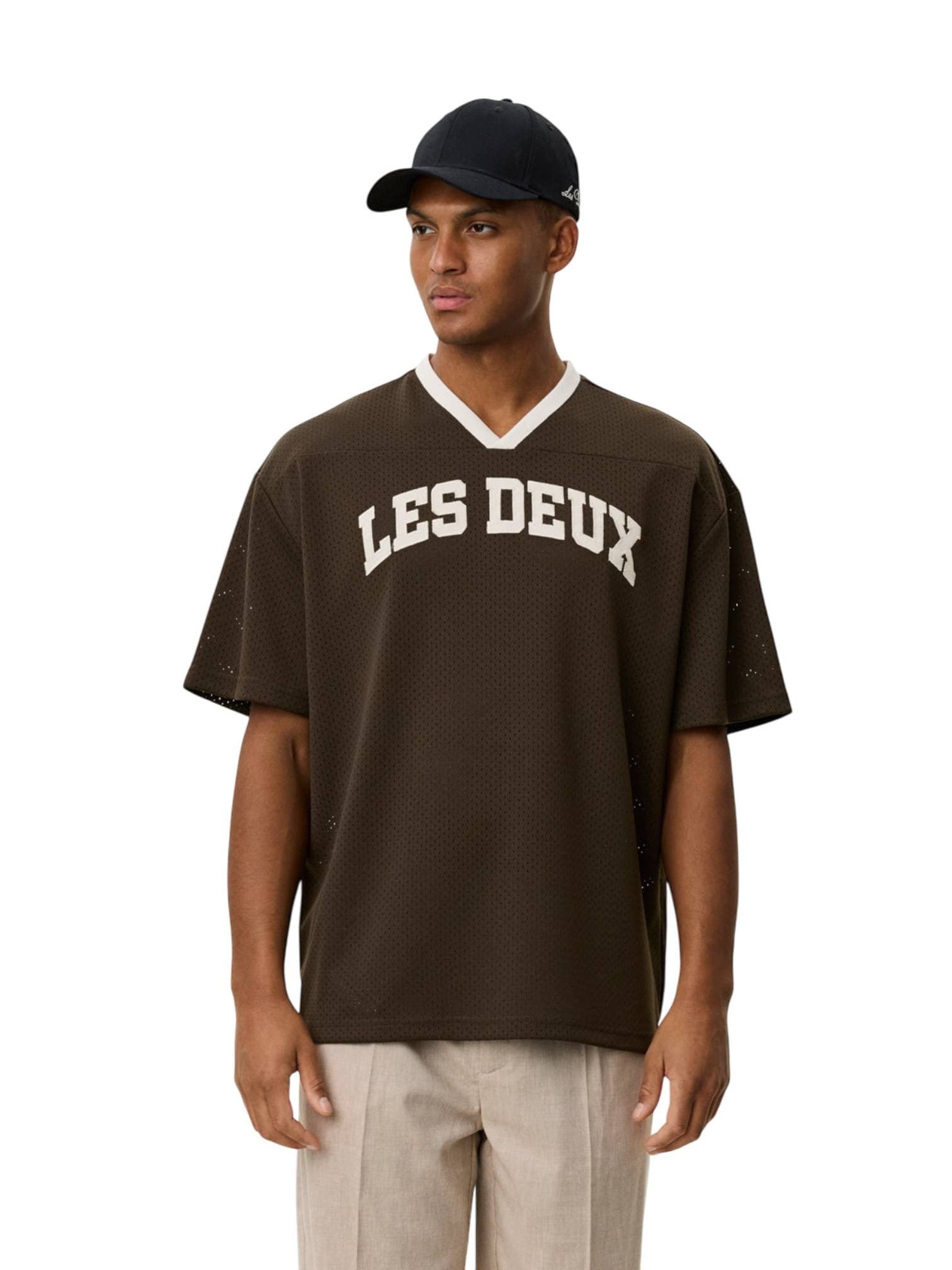 LES DEUX Les Deux Bronson Mesh T-Shirt jersey con scollo a v - coffe brown - 3