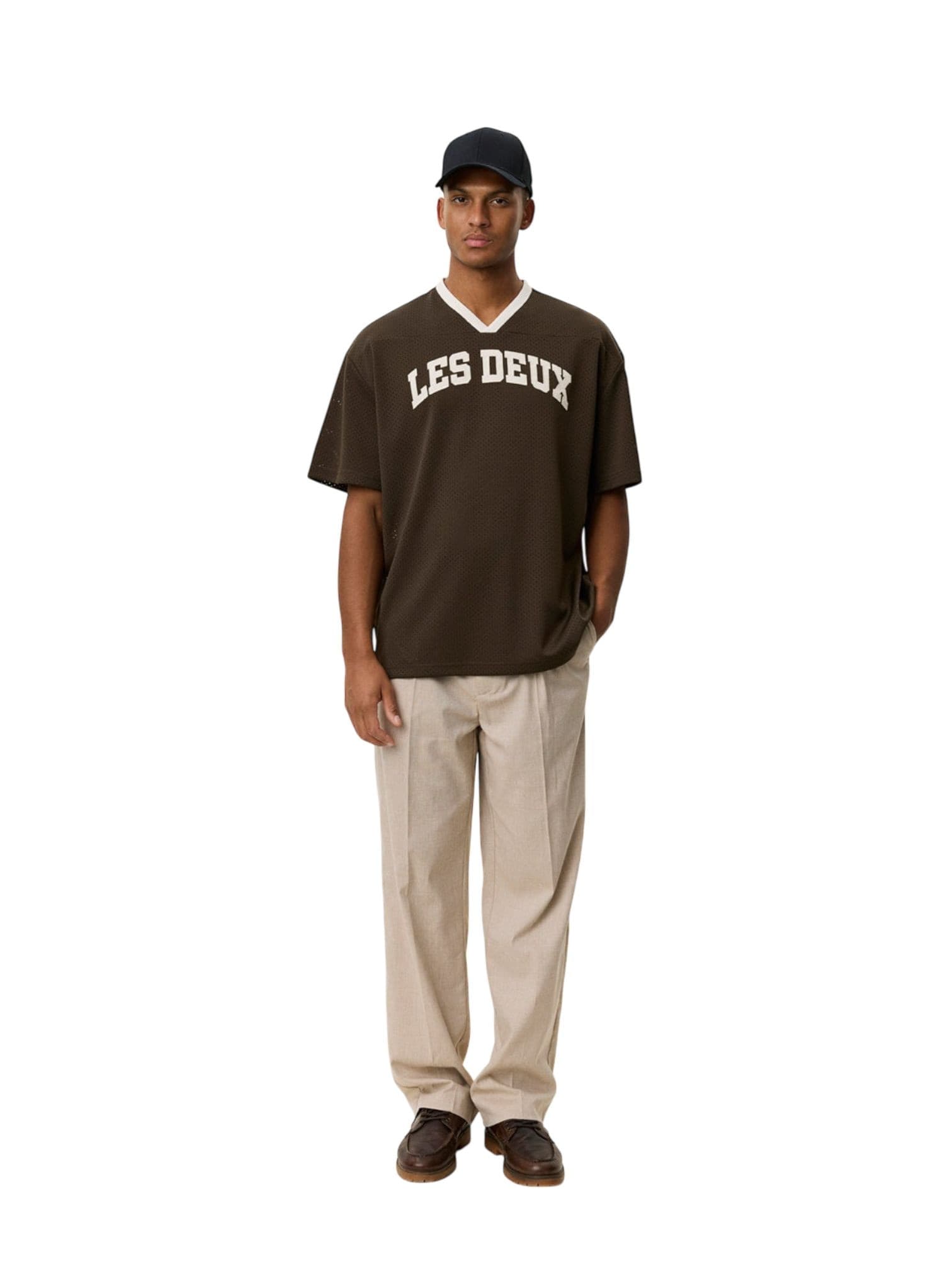 LES DEUX Les Deux Bronson Mesh T-Shirt jersey con scollo a v - coffe brown - 6