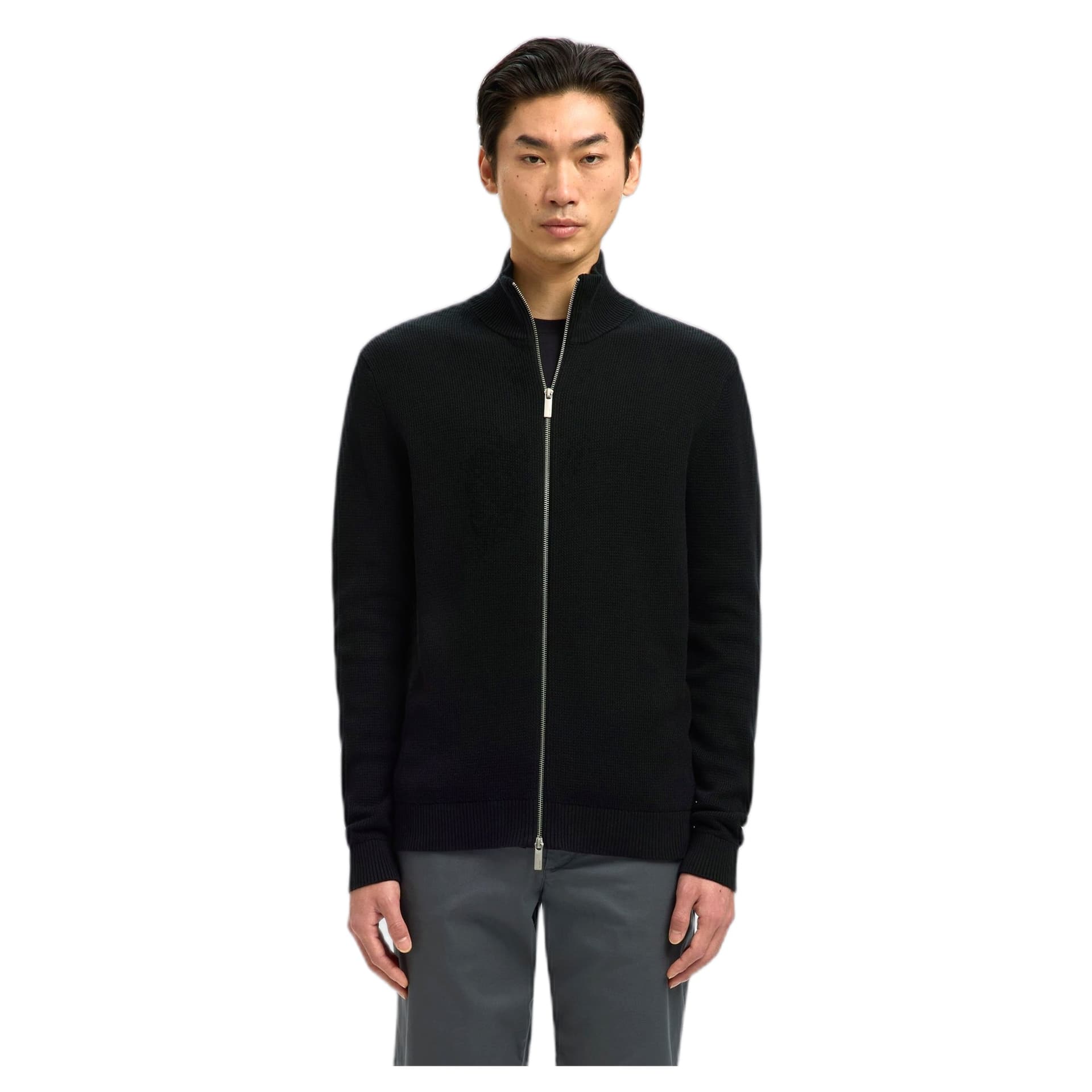 SELECTED HOMME cardigan zip selected homme ls knit structure full zip in cotone - nero - 5