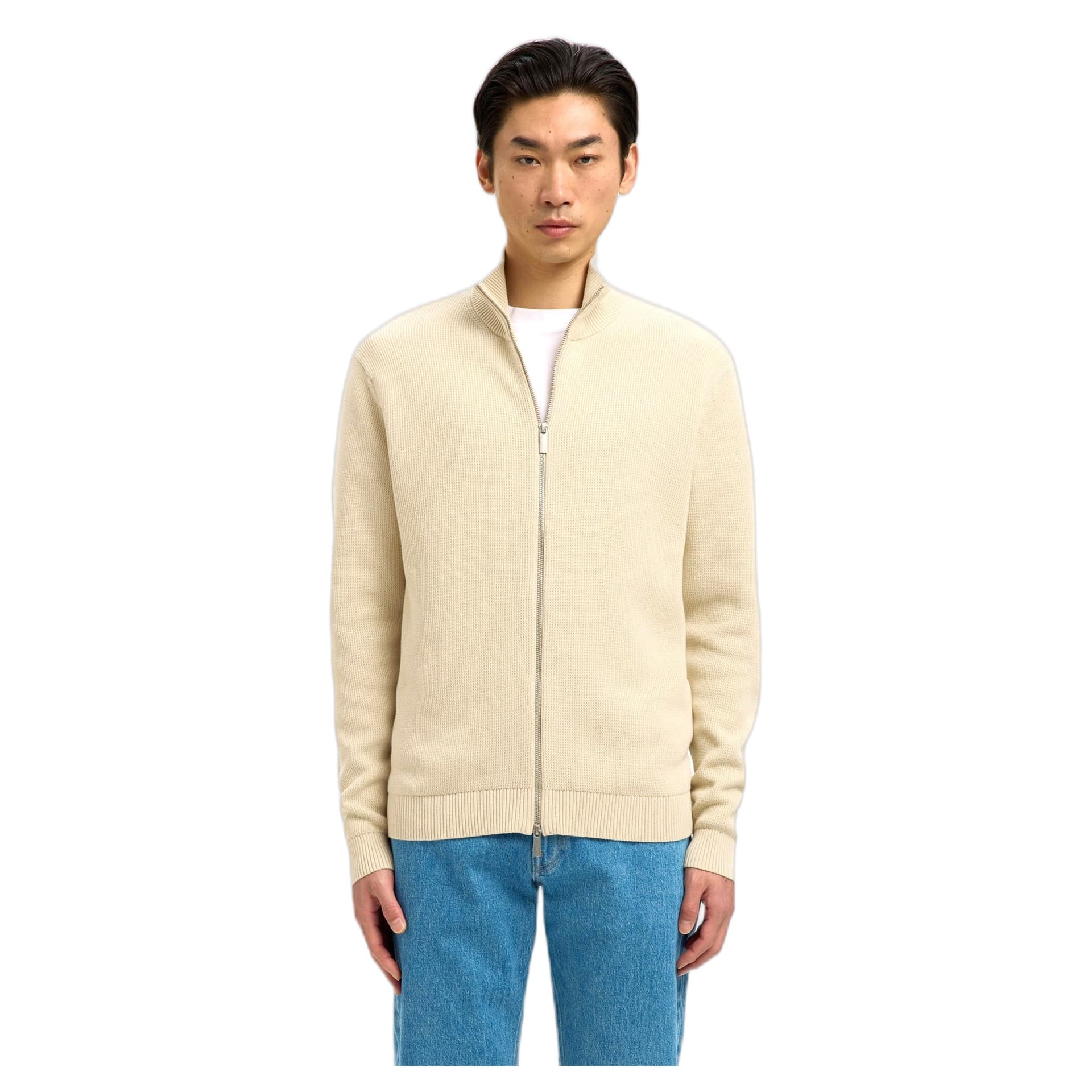 SELECTED HOMME cardigan zip selected homme ls knit structure full zip in cotone - beige - 2