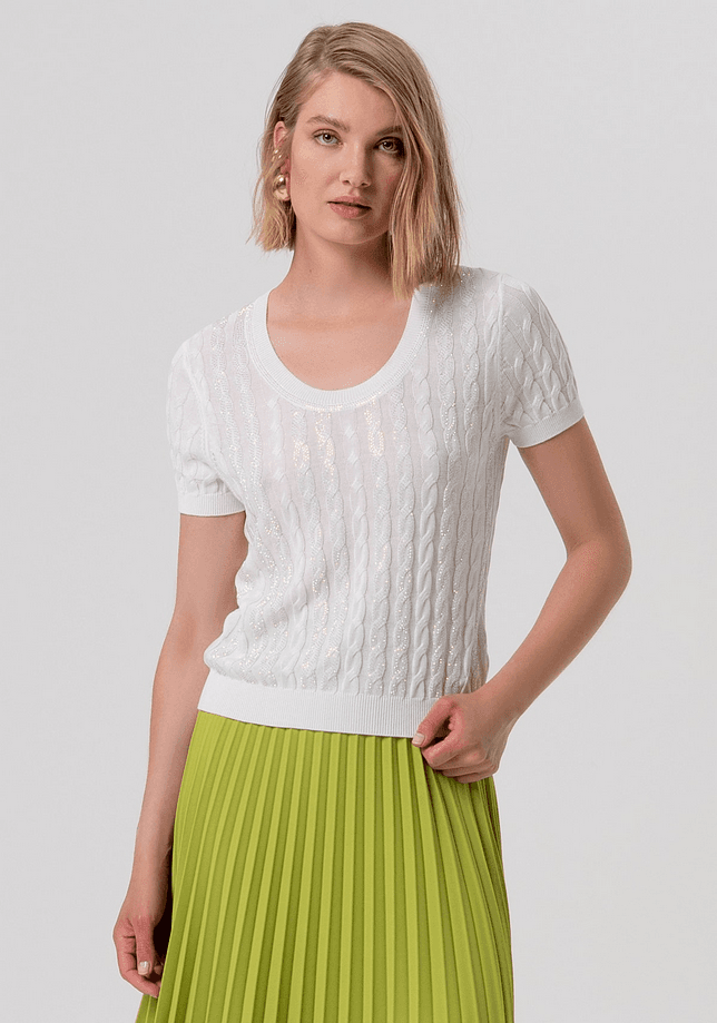 Fracomina maglia a punto treccia donna crema - 5